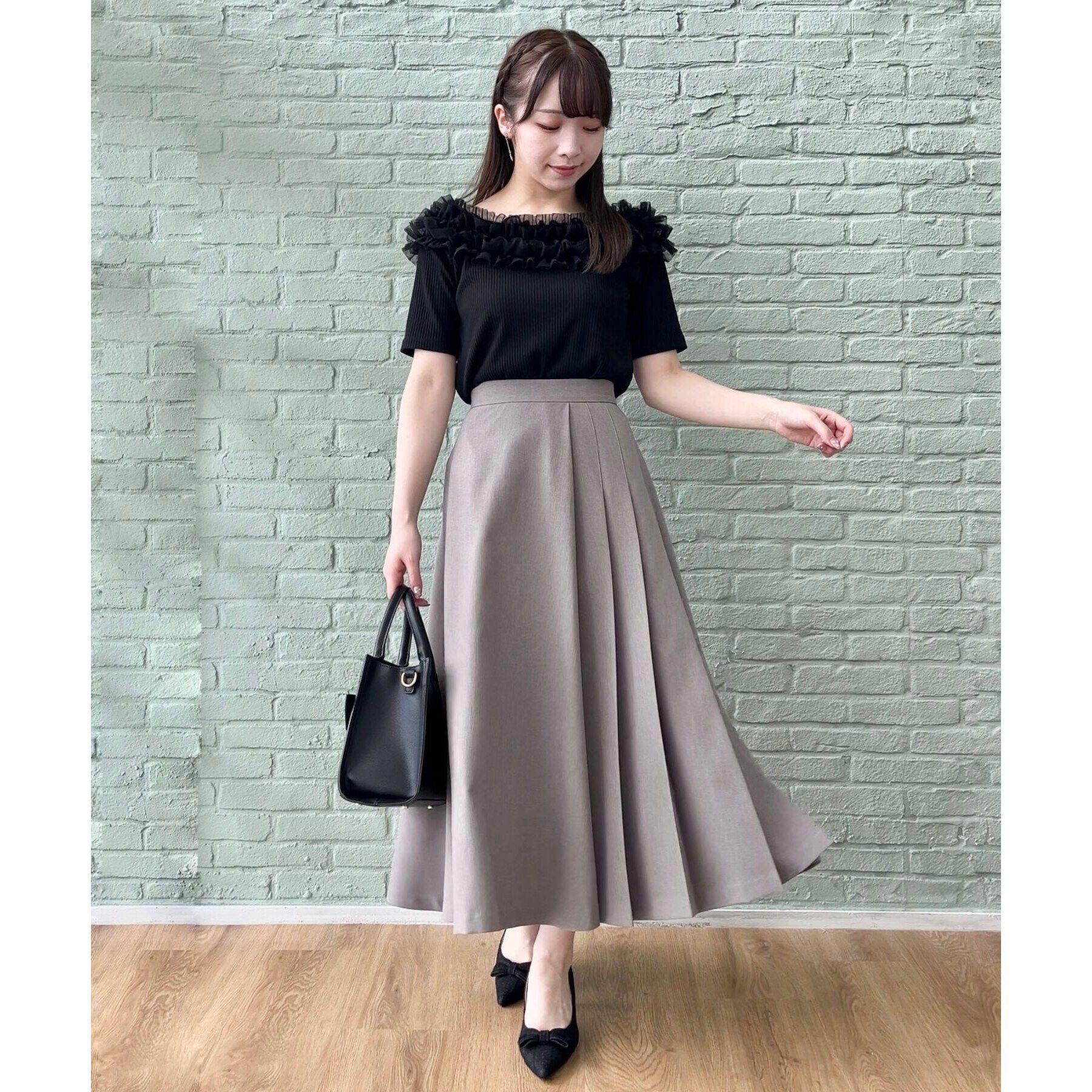 Couture broach「【アンチピリング・マシンウォッシャブル・オトナ可愛い】チュールフリルテレコトップス」|Tシャツ・カットソー|