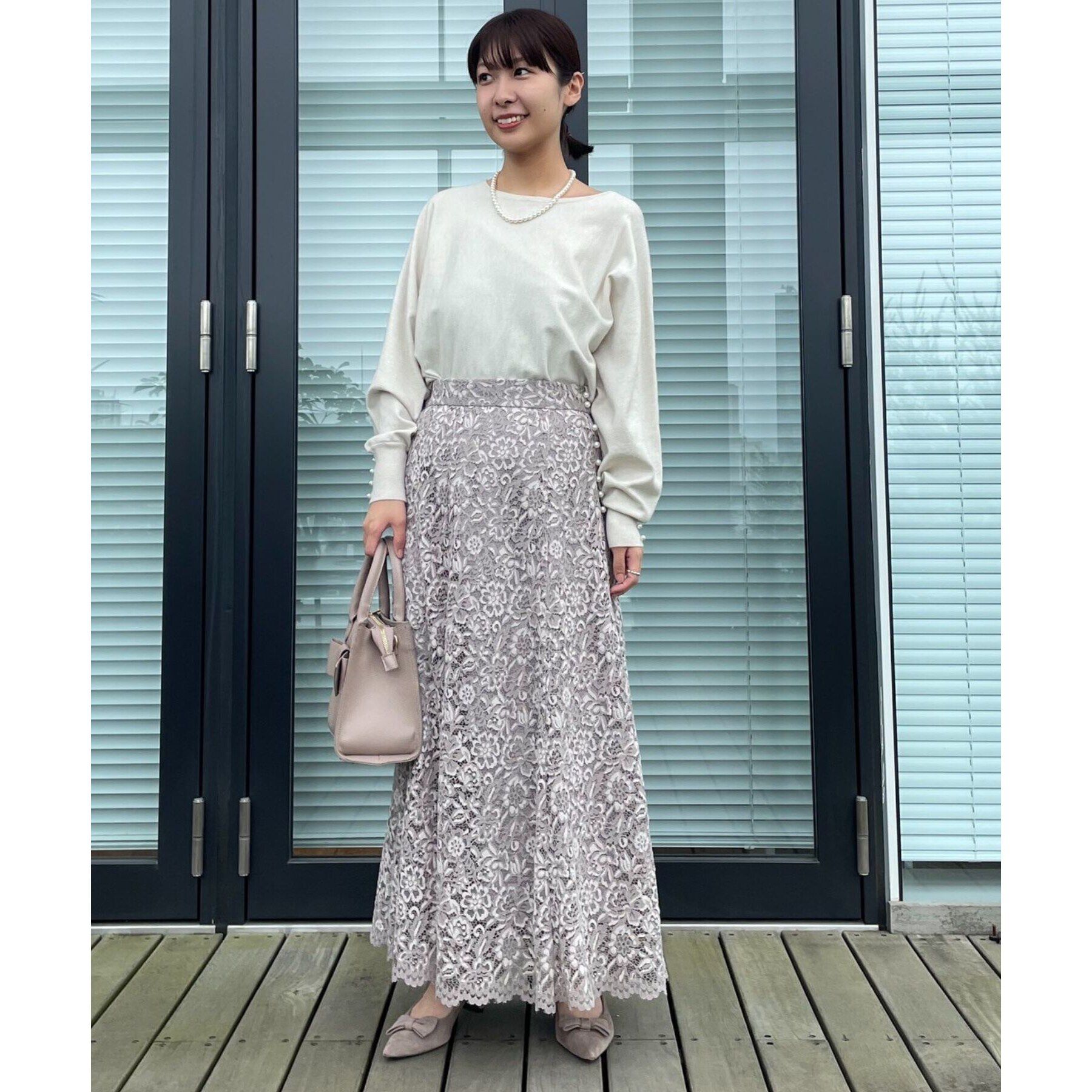 Couture broach「【美シルエットニット】リボン2WAYフェイクパール袖ドルマンニット」|ニット・セーター|