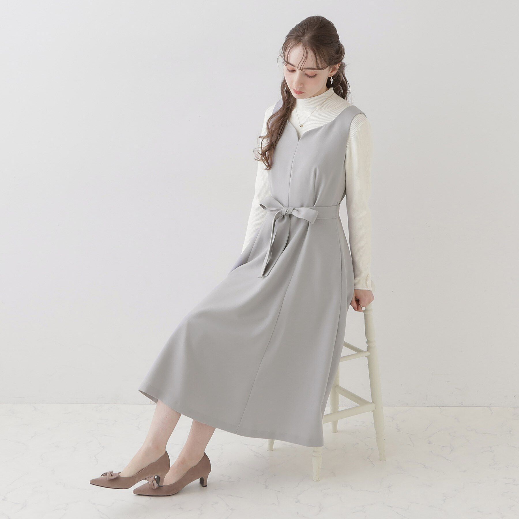 Couture broach「【美シルエット・ほろ甘ジャンスカ】フィット＆フレアージャンスカ」|ワンピース|