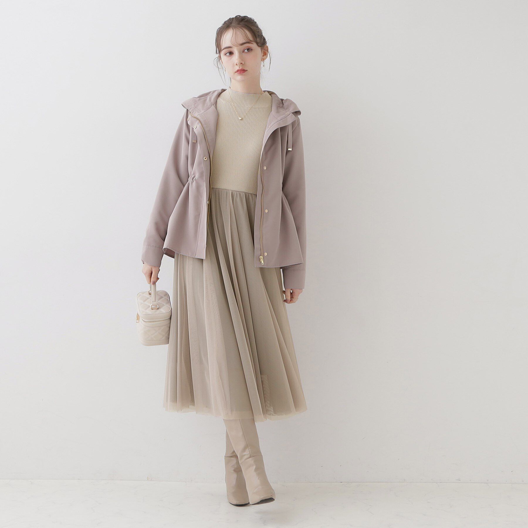 Couture broach「【ふわっと軽い上品なワンピ】ラメニットチュールドッキングワンピース」|ワンピース|