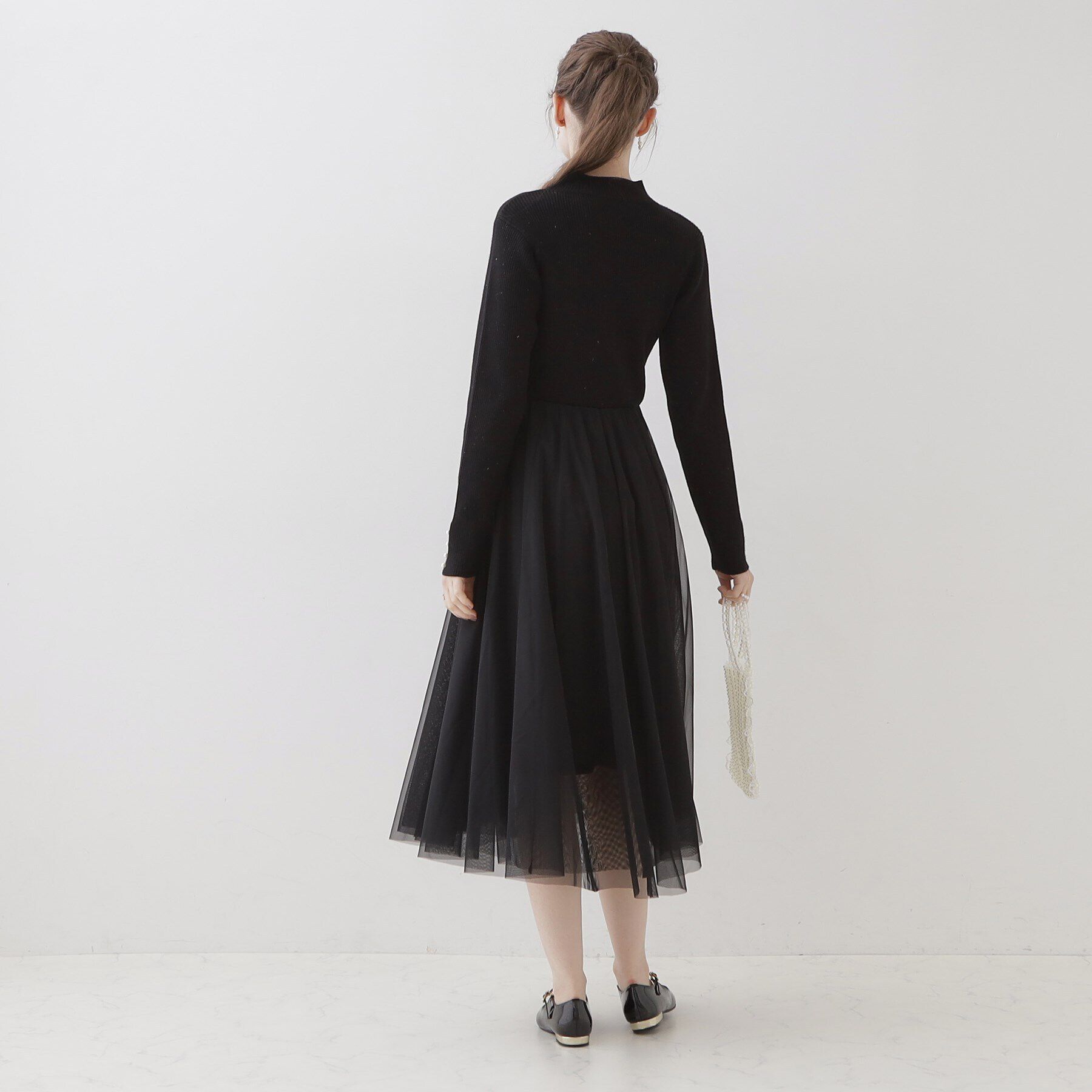 Couture broach「【ふわっと軽い上品なワンピ】ラメニットチュールドッキングワンピース」|ワンピース|