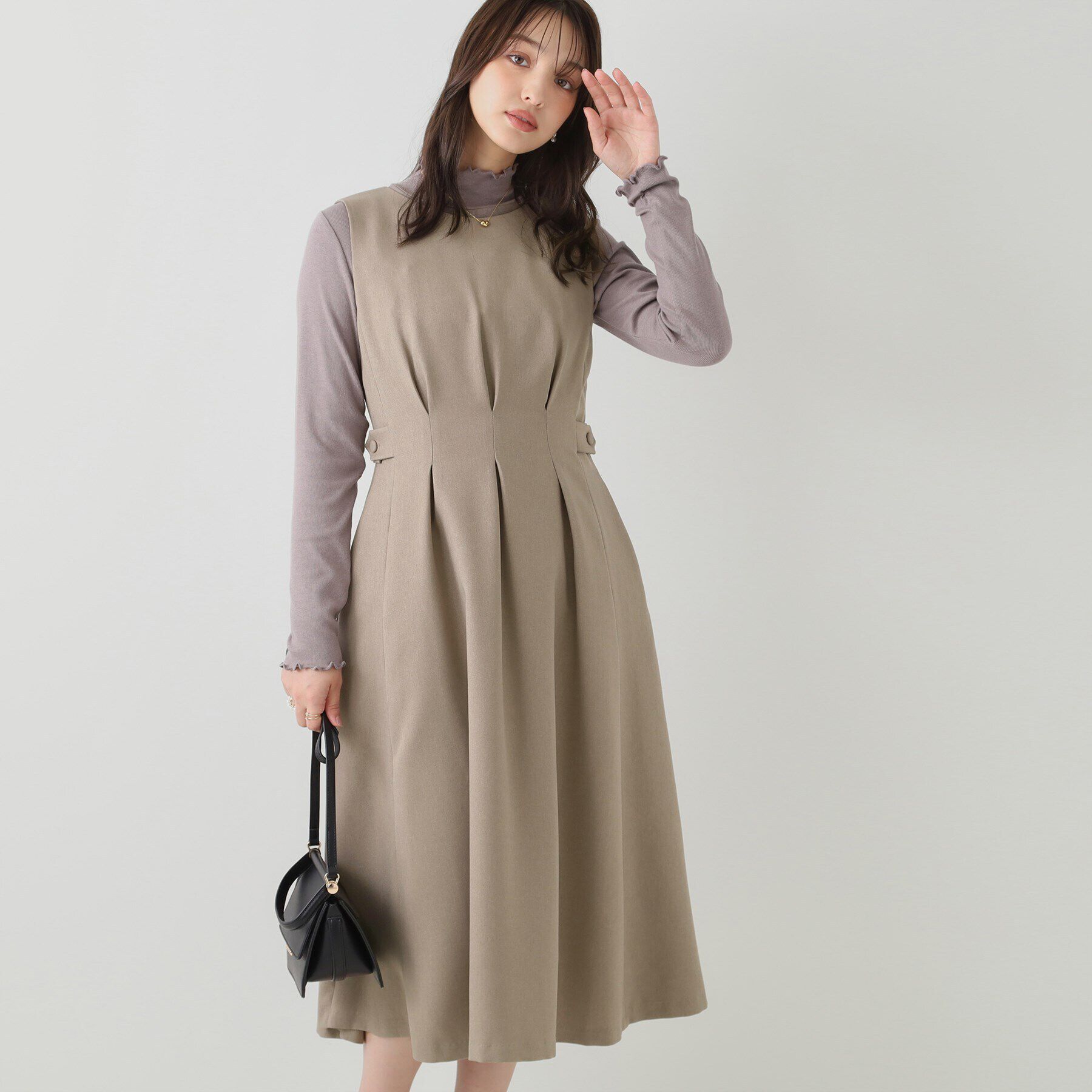 Couture broach「【ウエストマークでスタイルアップ】ウエストタックジャンパースカート」|ワンピース|