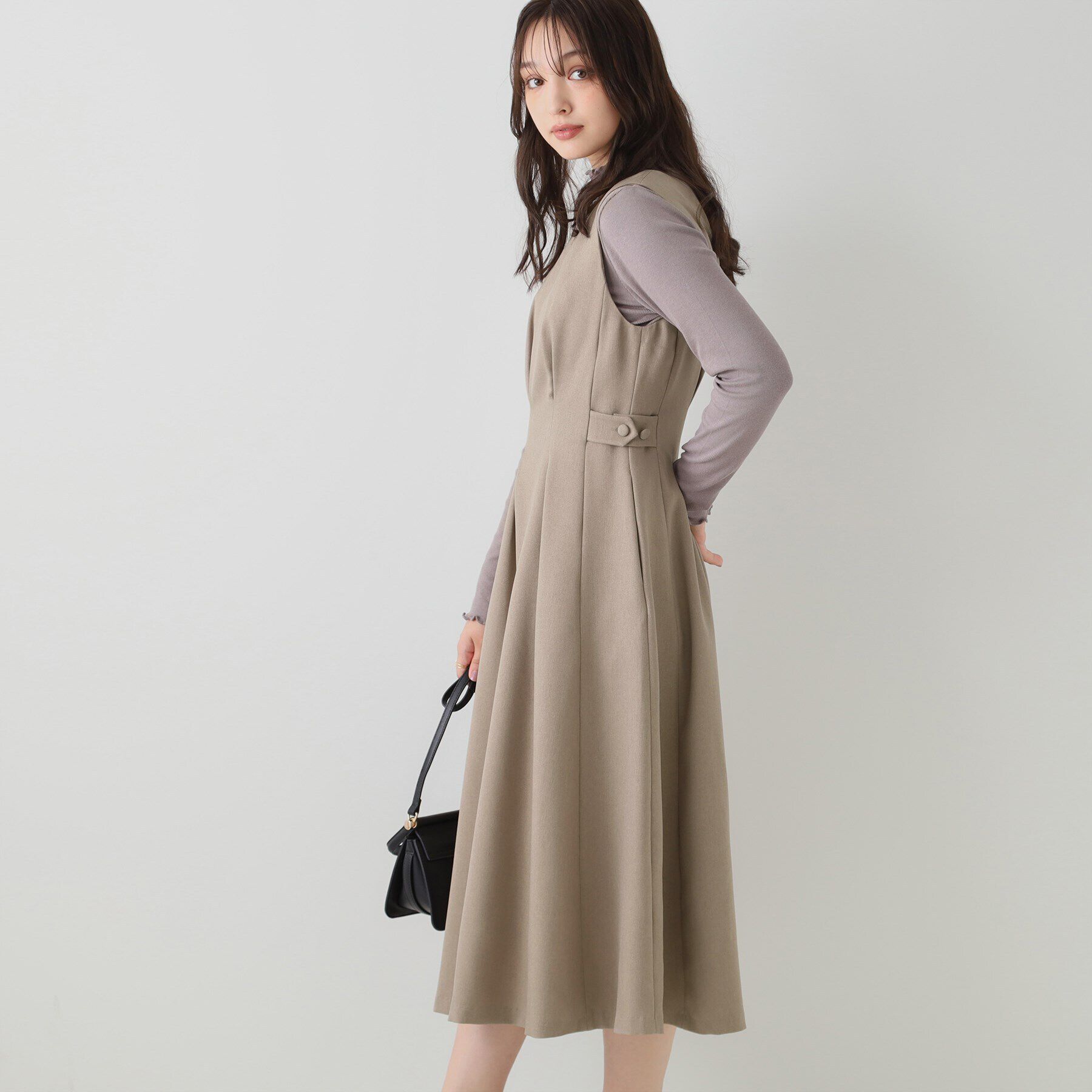 Couture broach「【ウエストマークでスタイルアップ】ウエストタックジャンパースカート」|ワンピース|