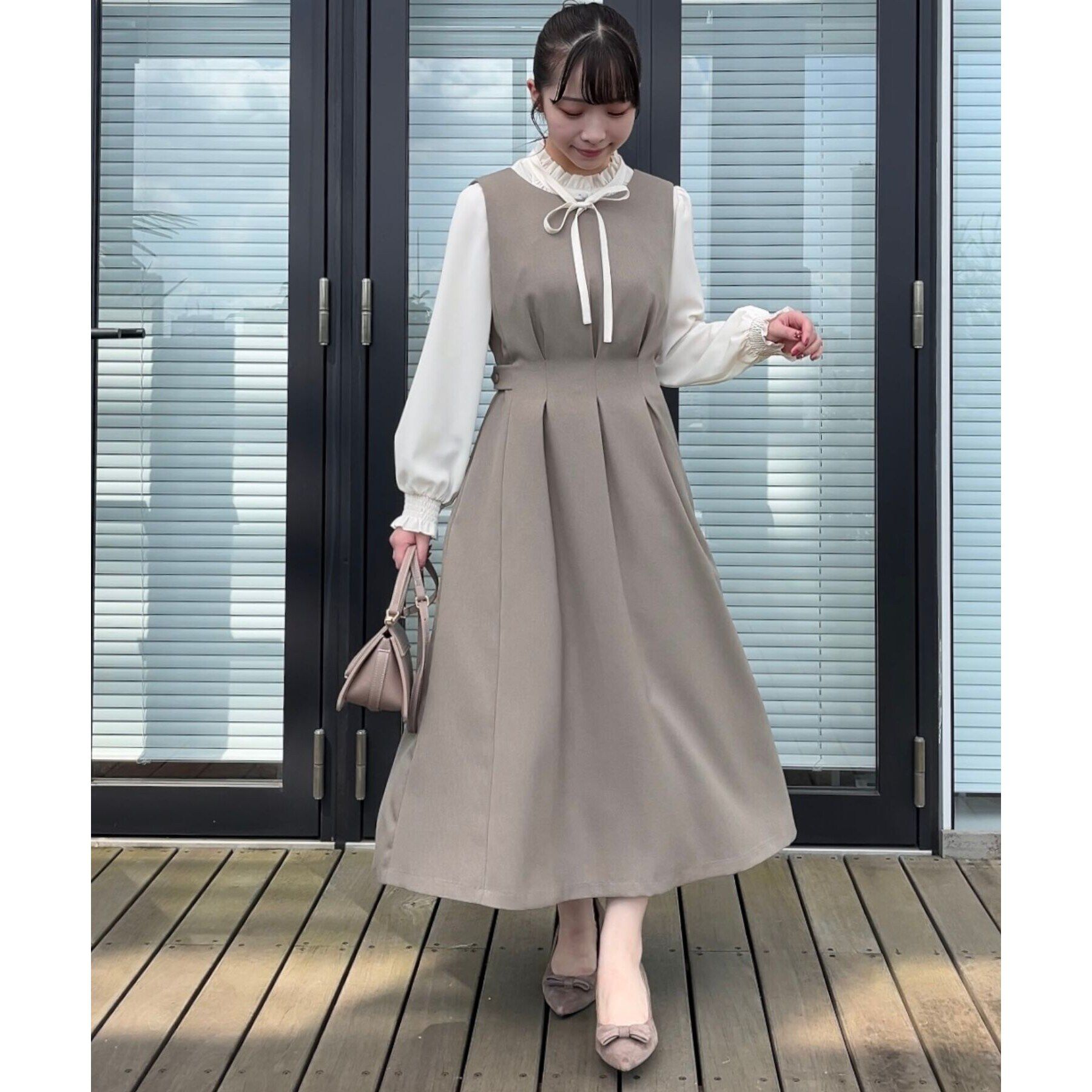 Couture broach「【ウエストマークでスタイルアップ】ウエストタックジャンパースカート」|ワンピース|