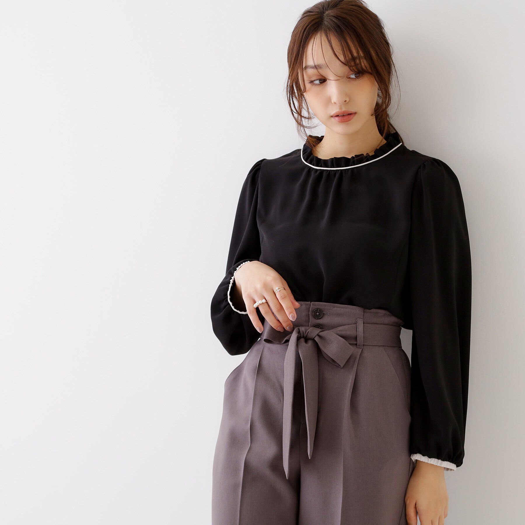 Couture broach「配色フレアチュニック」|チュニック|ﾌﾞﾗｯｸ(019)