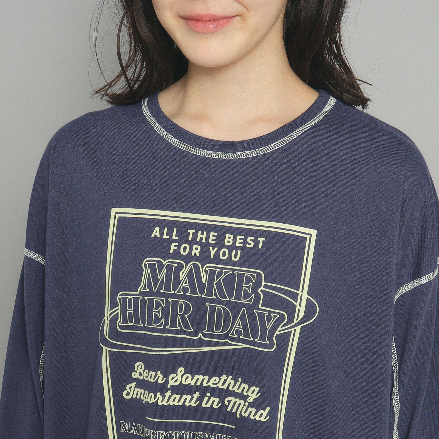 PINK-latte「【130cmあり】ステッチロゴロンT」|Tシャツ・カットソー|