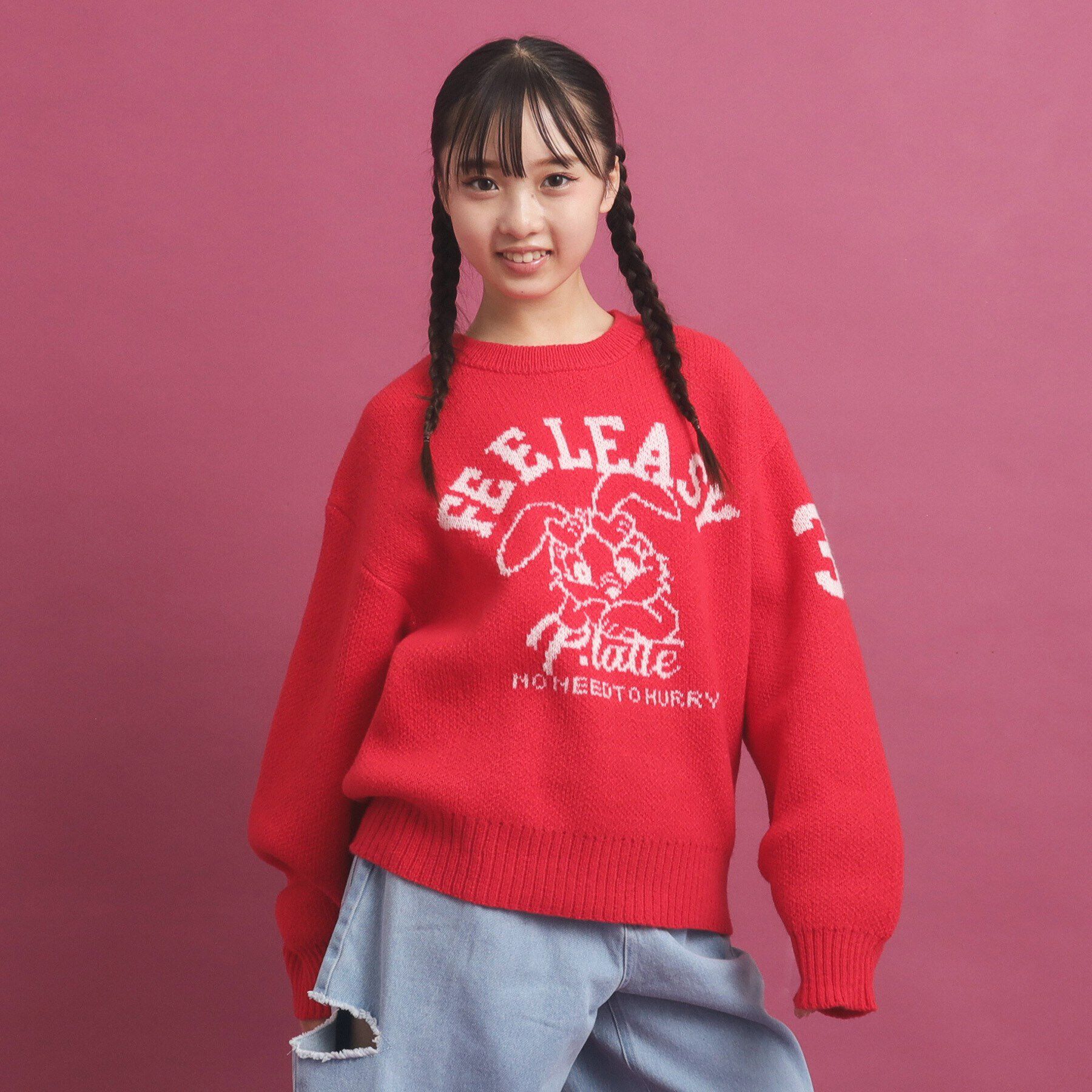 PINK-latte「冬に着たい！ジャカード編モヘヤ調アソートニット」|ニット・セーター|レッド(012)