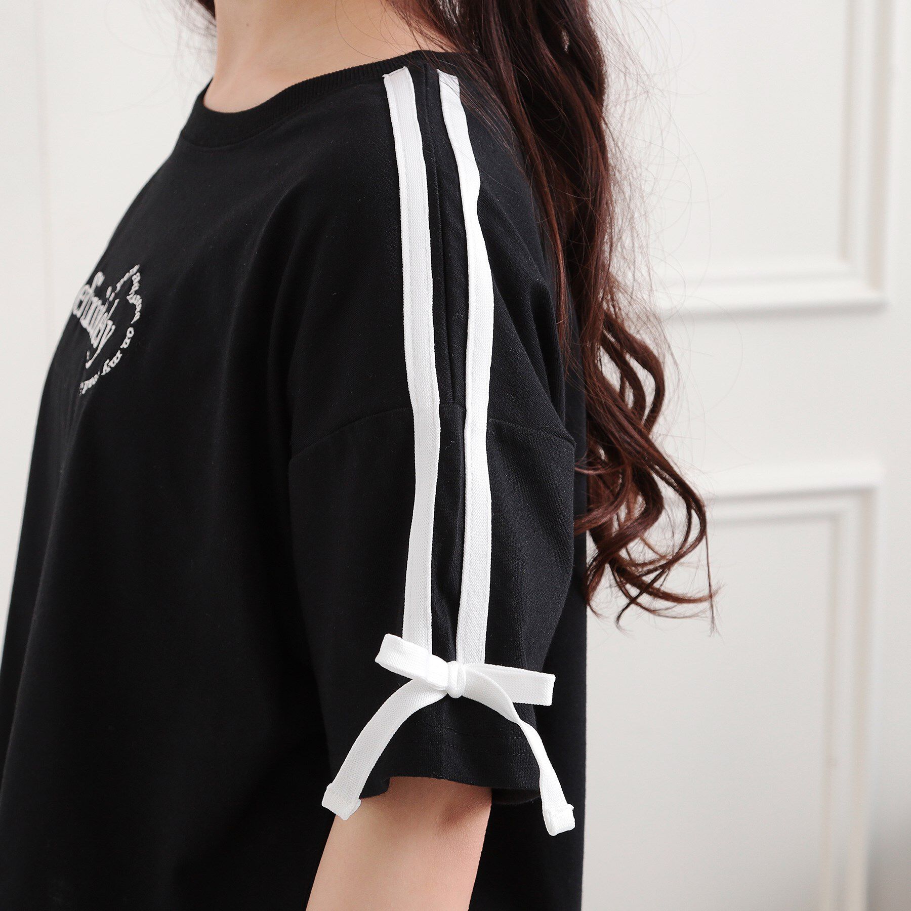 PINK-latte「袖ラインリボンTシャツ」|Tシャツ・カットソー|