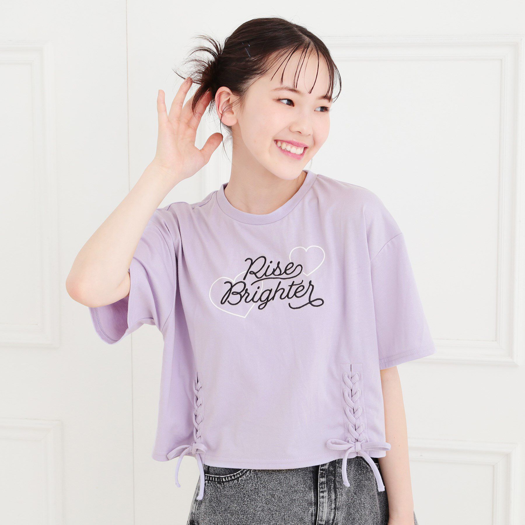 PINK-latte「レースアップTシャツ」|Tシャツ・カットソー|パープル(081)