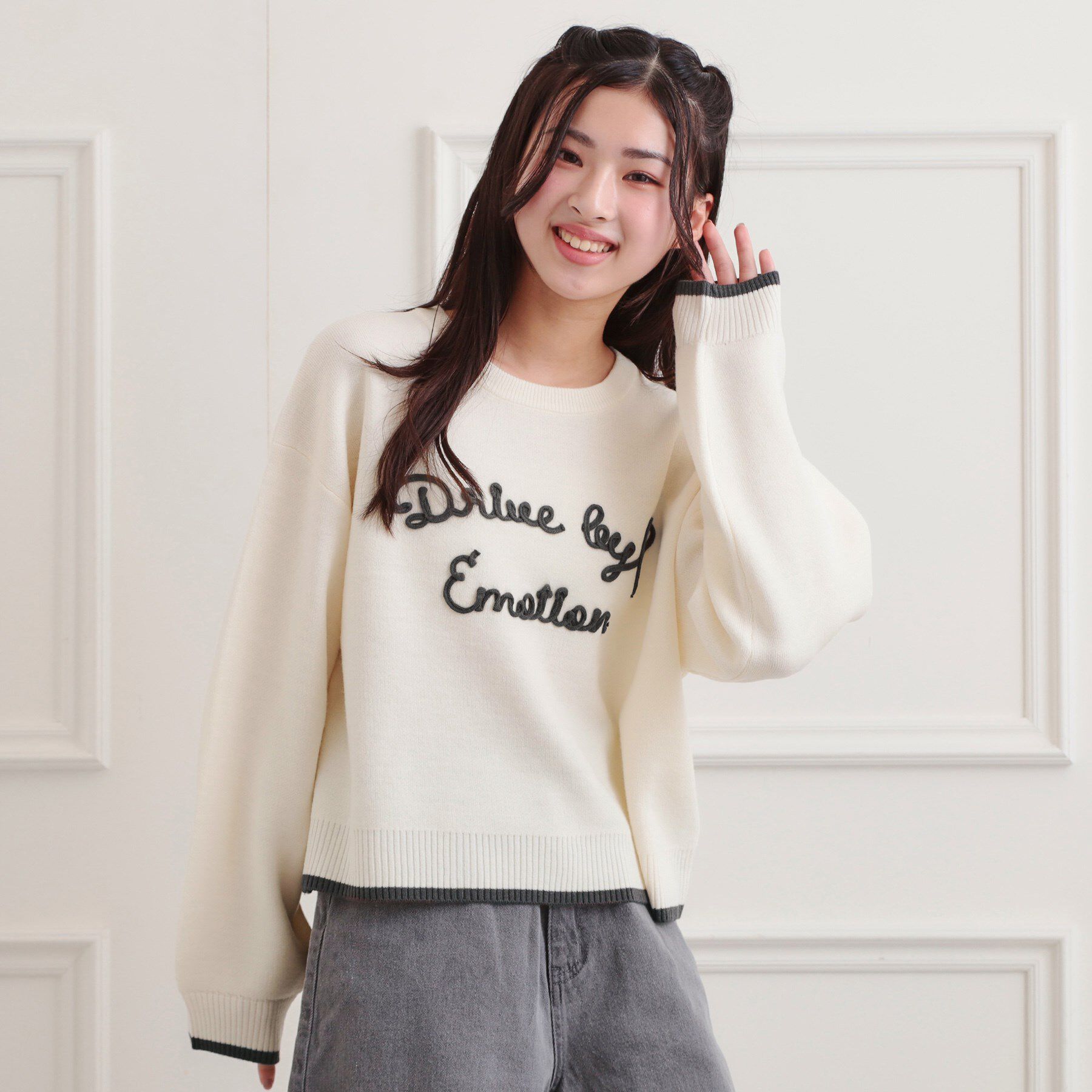 PINK-latte「コード風ステッチニットプルオーバー」|ニット・セーター|アイボリー(004)