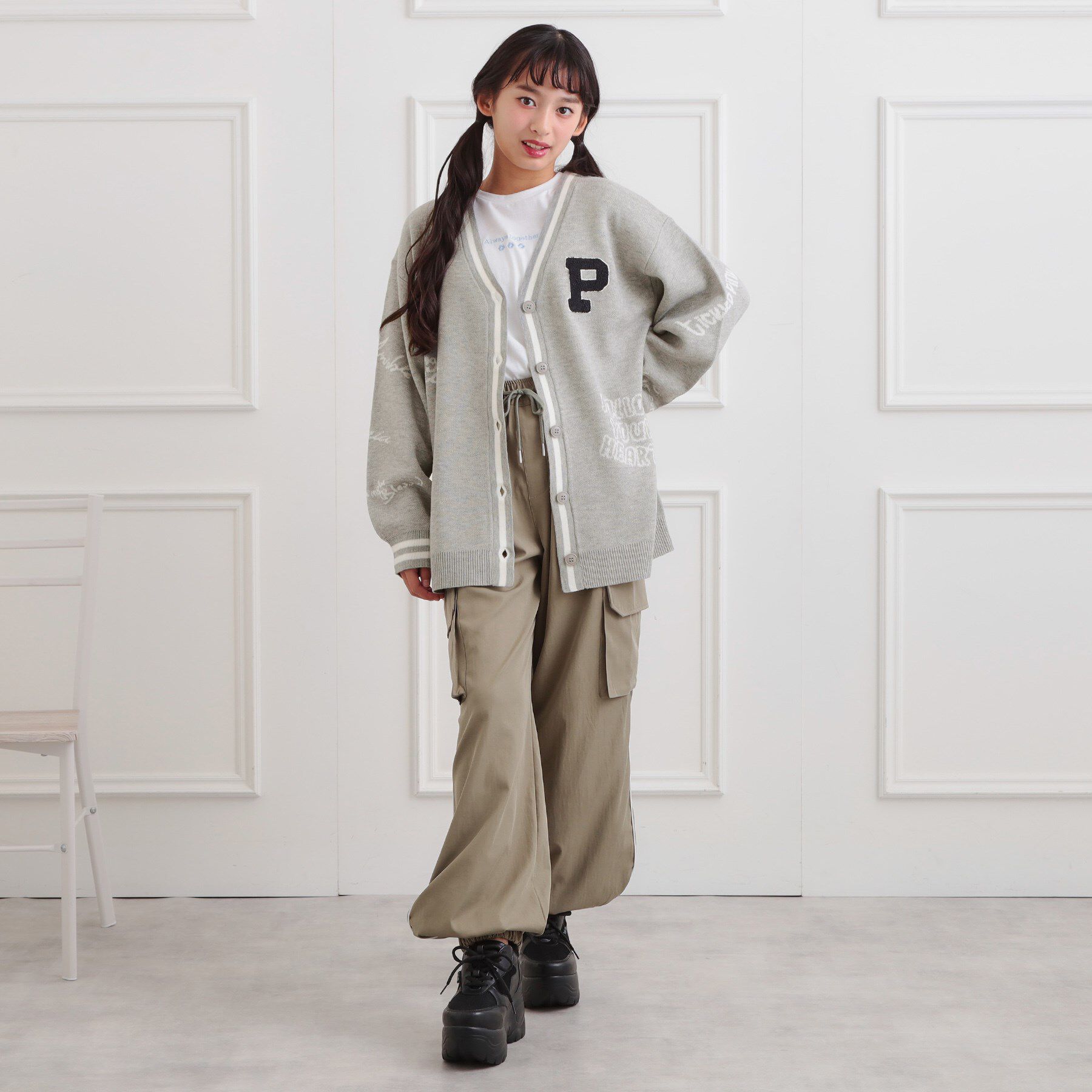 PINK-latte「ラクガキ柄ロングカーディガン」|カーディガン|