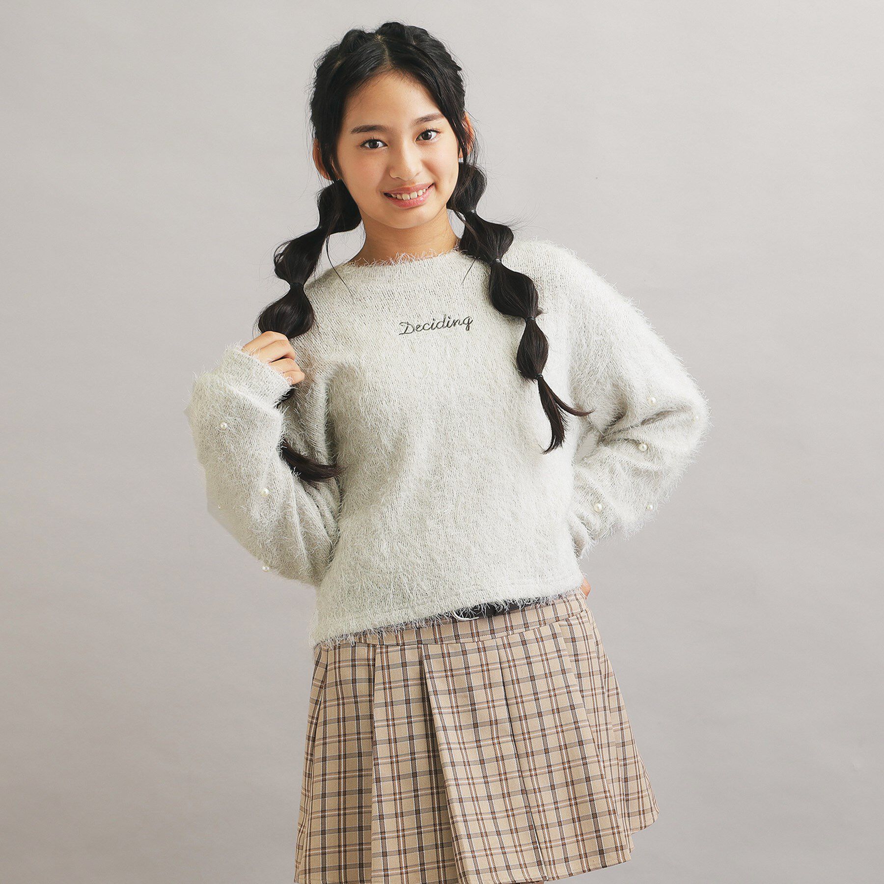 PINK-latte「シャギー袖パール調プルオーバー」|Tシャツ・カットソー|ライトグレー(011