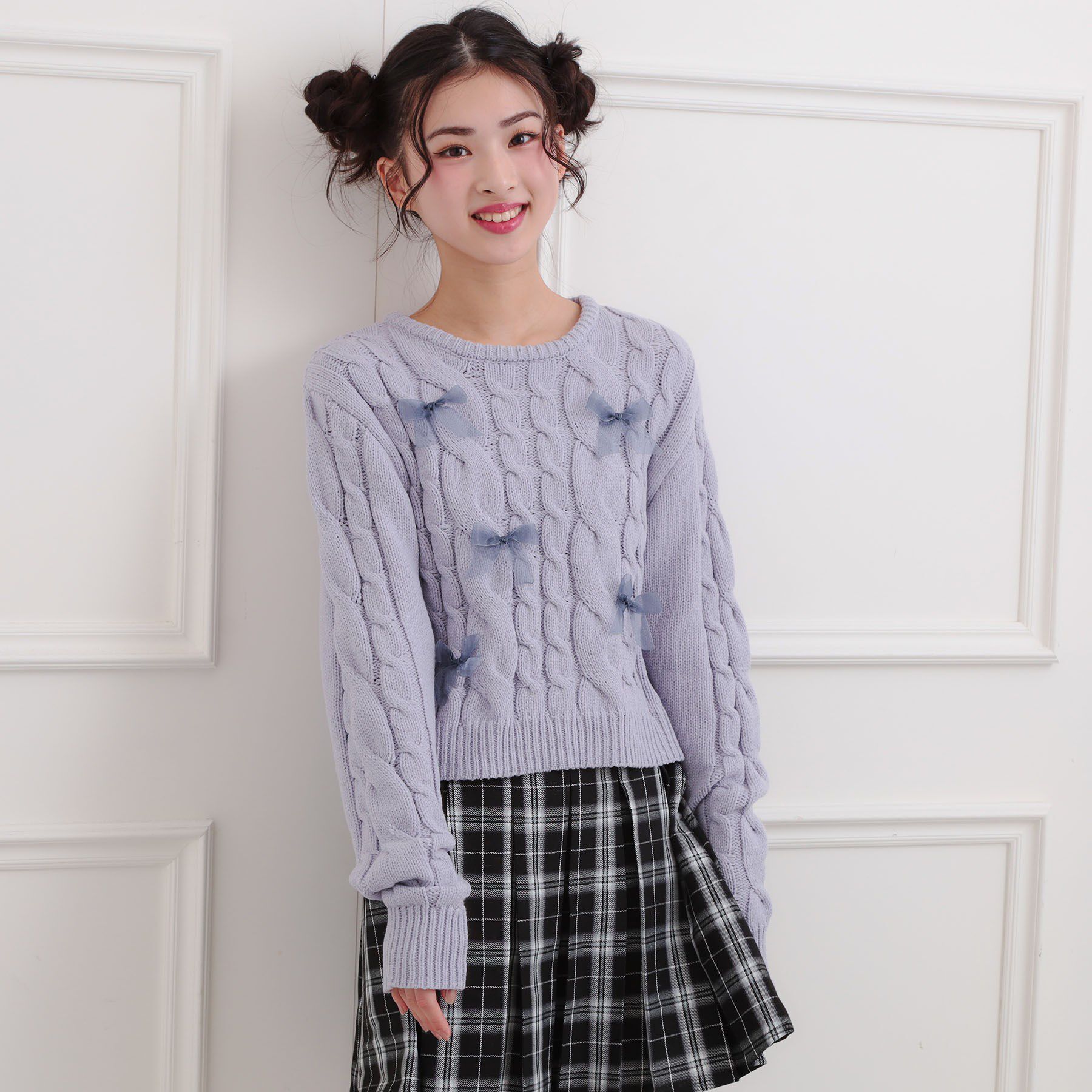 PINK-latte「リボン付ニットプルオーバー」|ニット・セーター|ラベンダー(080)