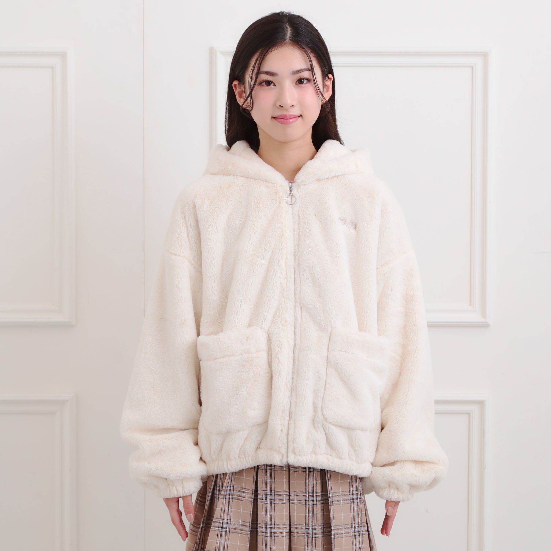 PINK-latte「フード付きフェイクファーブルゾン」|ブルゾン・スタジャン|