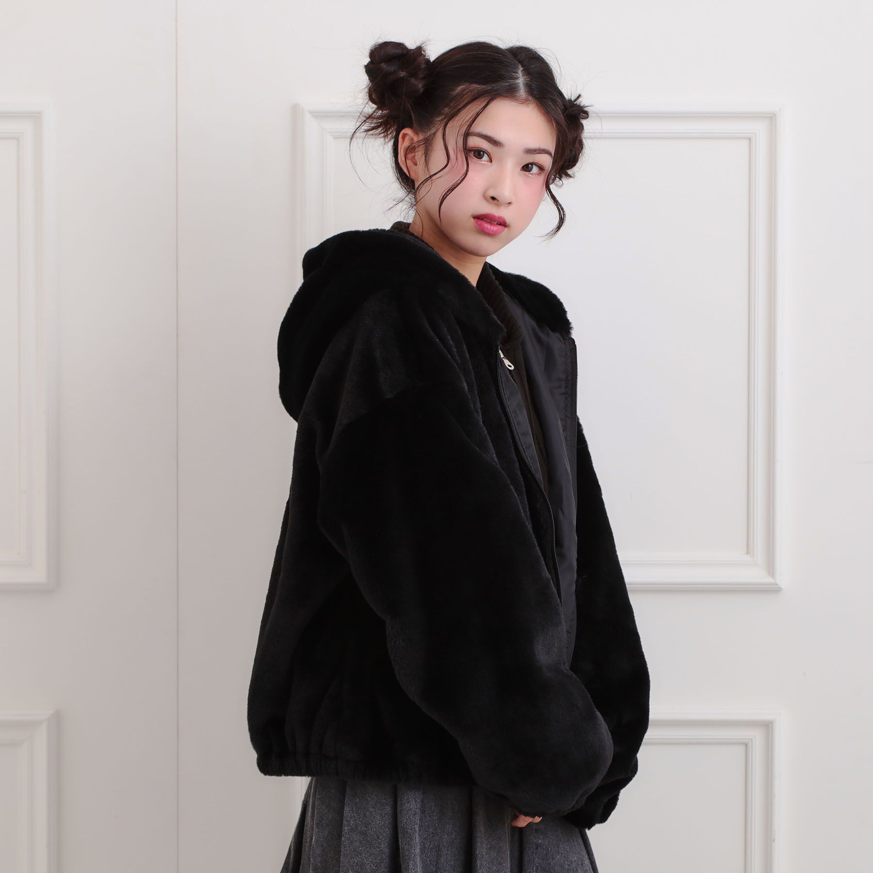 PINK-latte「フード付きフェイクファーブルゾン」|ブルゾン・スタジャン|