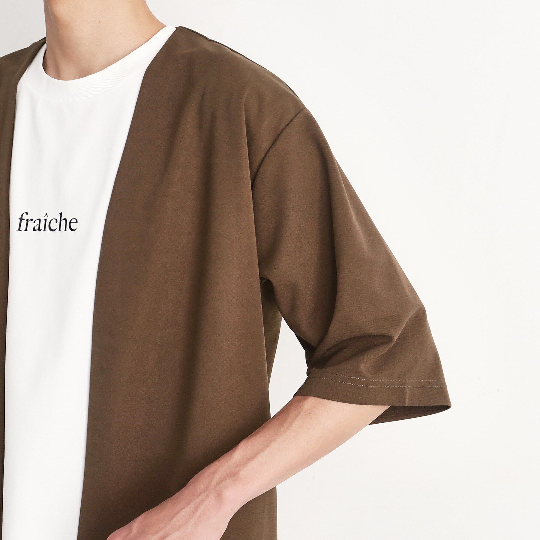 THE SHOP TK「【インナー&times;五分袖カーデ セットアイテム】梨地ハーフスリーブカーディガン&times;ライトパーフェクティー」|カーディガン|