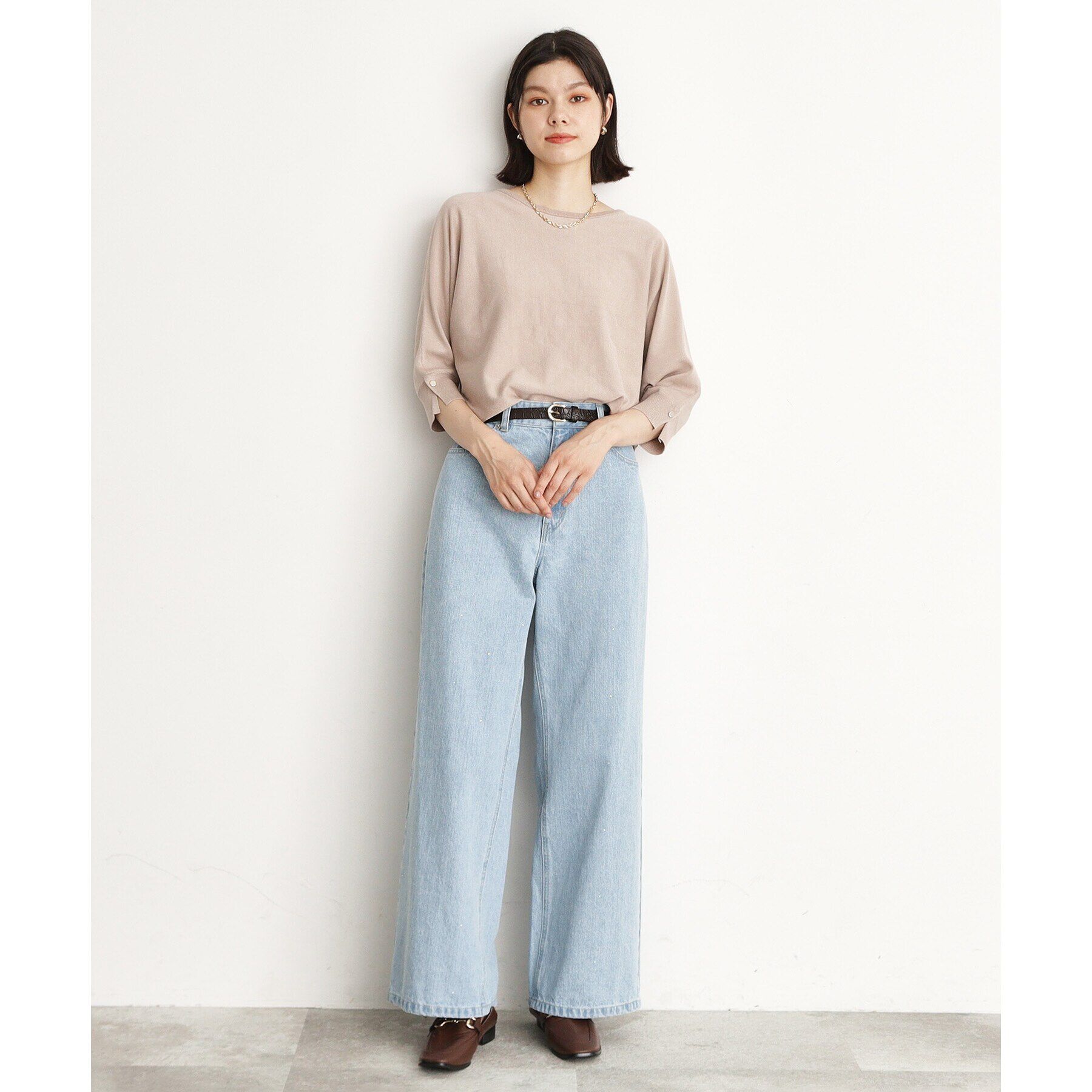 THE SHOP TK「【＠BAILA掲載】クリスタル＆箔プリントワイドデニムパンツ」|デニム|