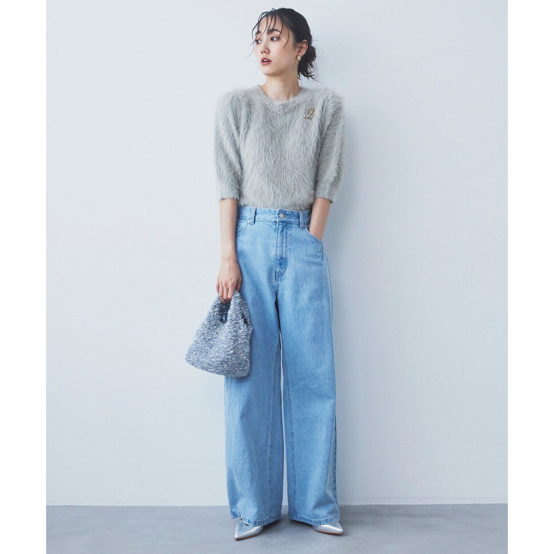 THE SHOP TK「【＠BAILA掲載】クリスタル＆箔プリントワイドデニムパンツ」|デニム|