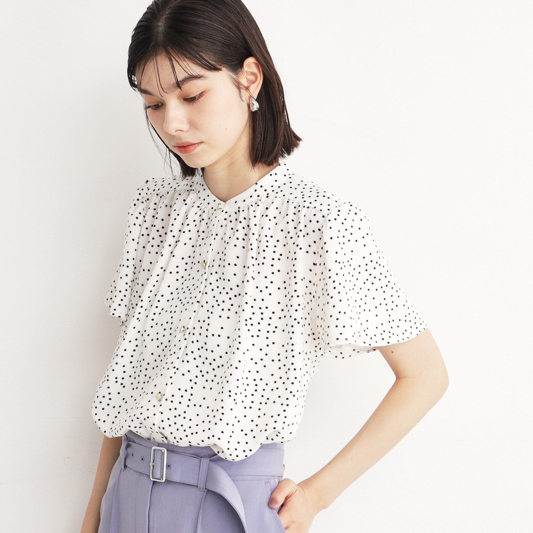 THE SHOP TK「ギャザー半袖ブラウス【手洗い可】」|シャツ・ブラウス|