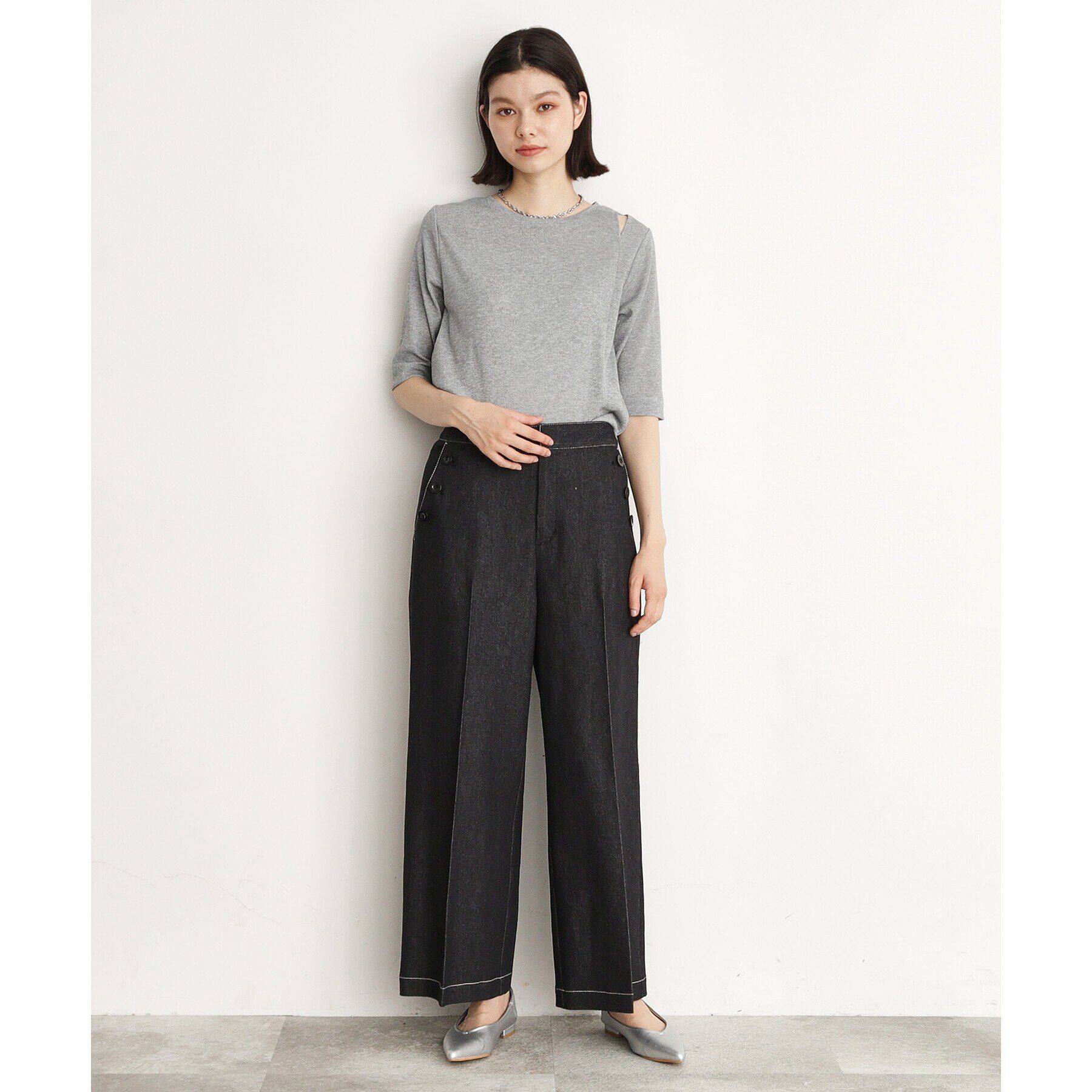 THE SHOP TK「【腕周りカバー】５分袖スリットラメ/洗える」|Tシャツ・カットソー|