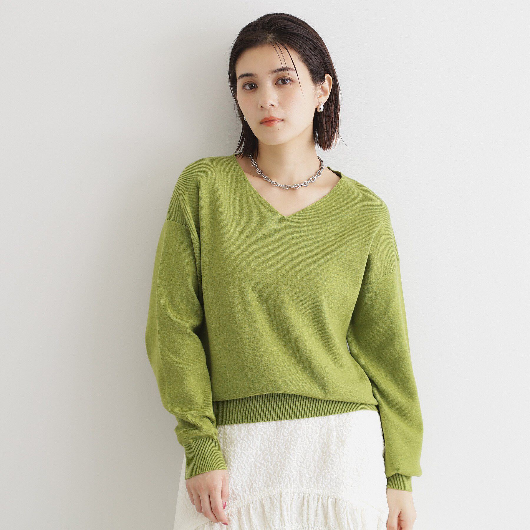 THE SHOP TK「【毛玉になりにくい／静電気防止】Vネックニット／洗える」|ニット・セーター|グリーン(025)