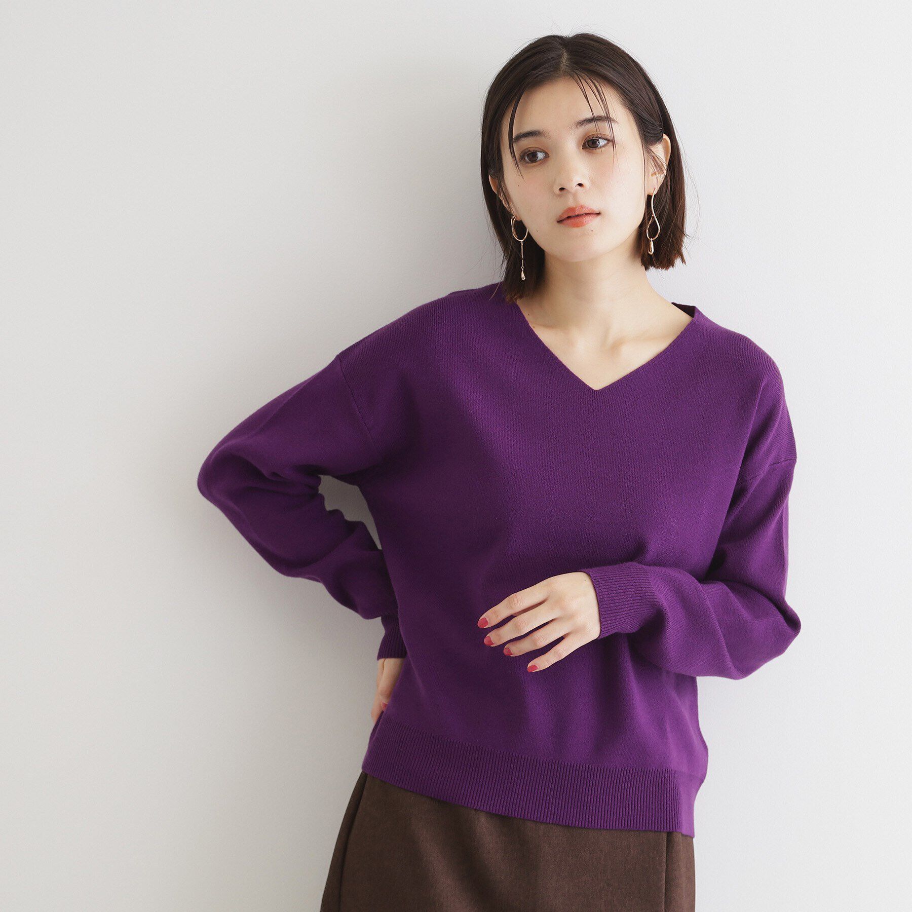 THE SHOP TK「【毛玉になりにくい／静電気防止】Vネックニット／洗える」|ニット・セーター|パープル(083)