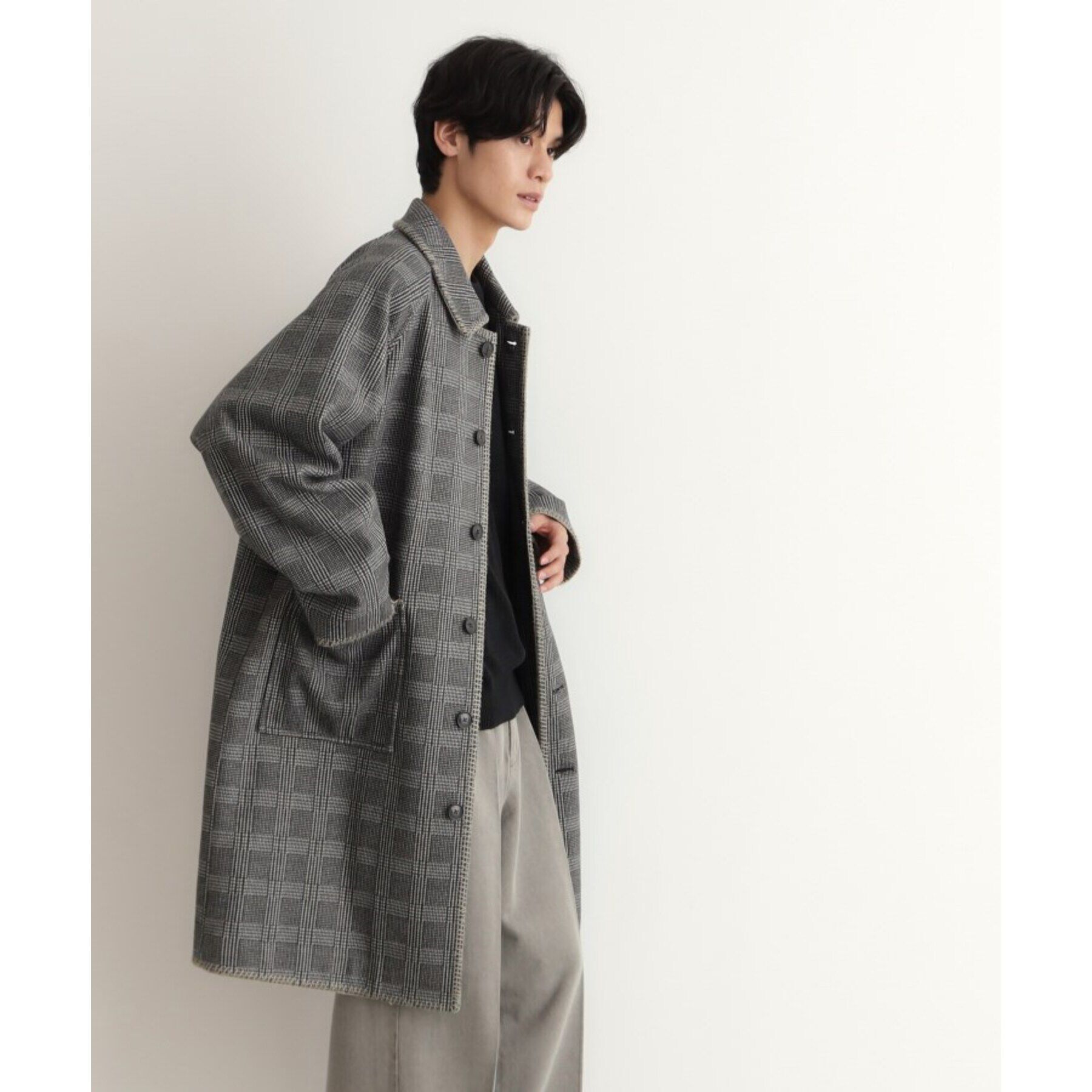 THE SHOP TK「ウーリックステッチデザインコート ビッグシルエット／洗える／イージーケア」|ステンカラーコート|