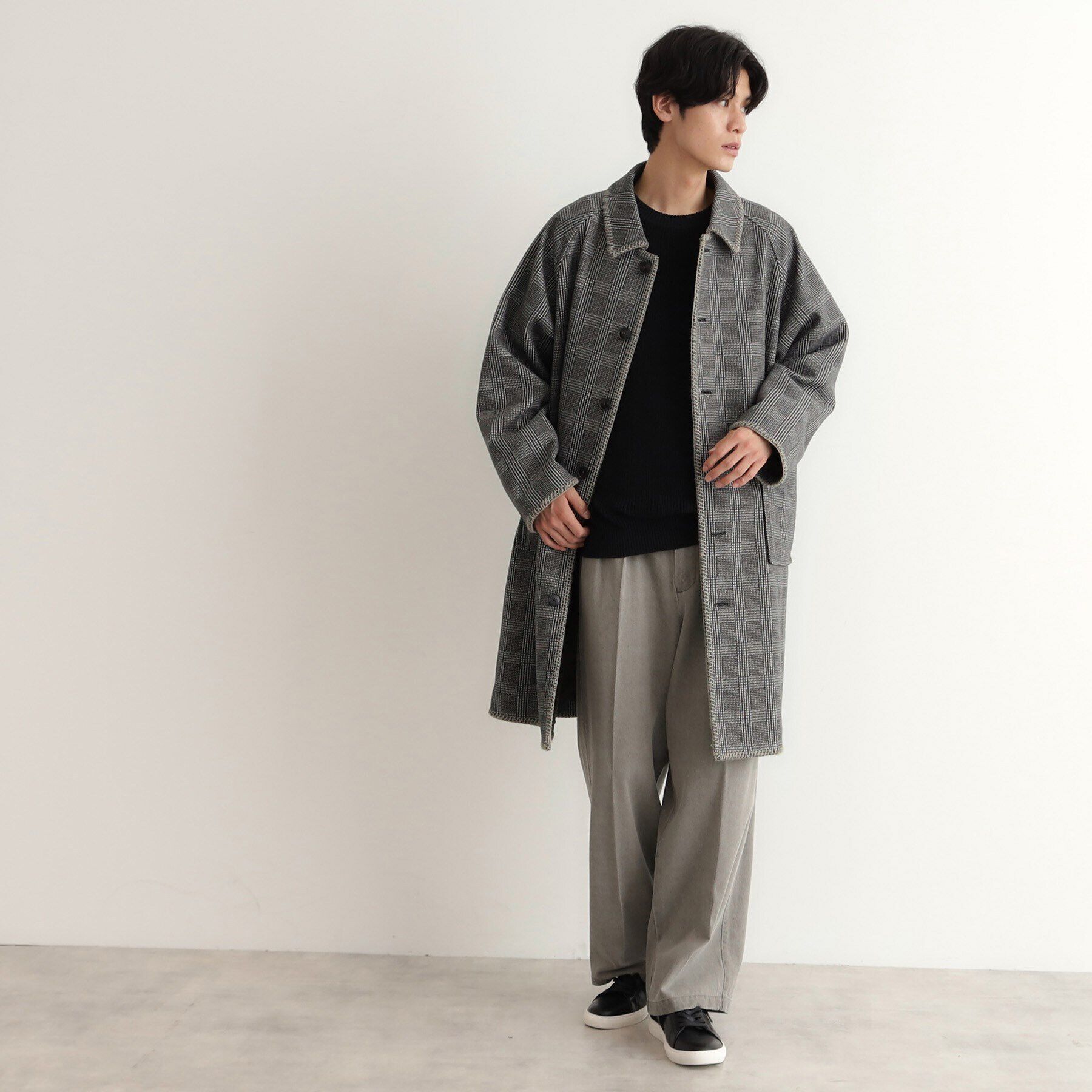 THE SHOP TK「ウーリックステッチデザインコート ビッグシルエット／洗える／イージーケア」|ステンカラーコート|