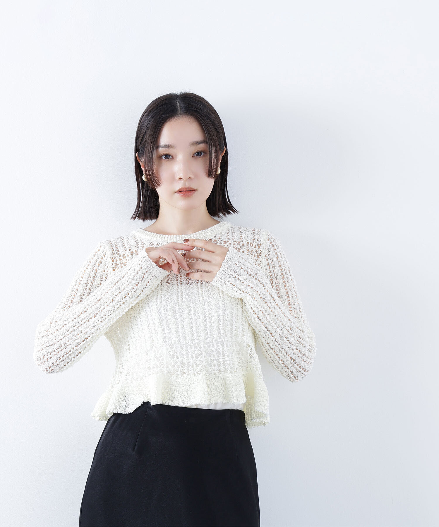  「クロップドレースメッシュニット」|ニット・セーター|