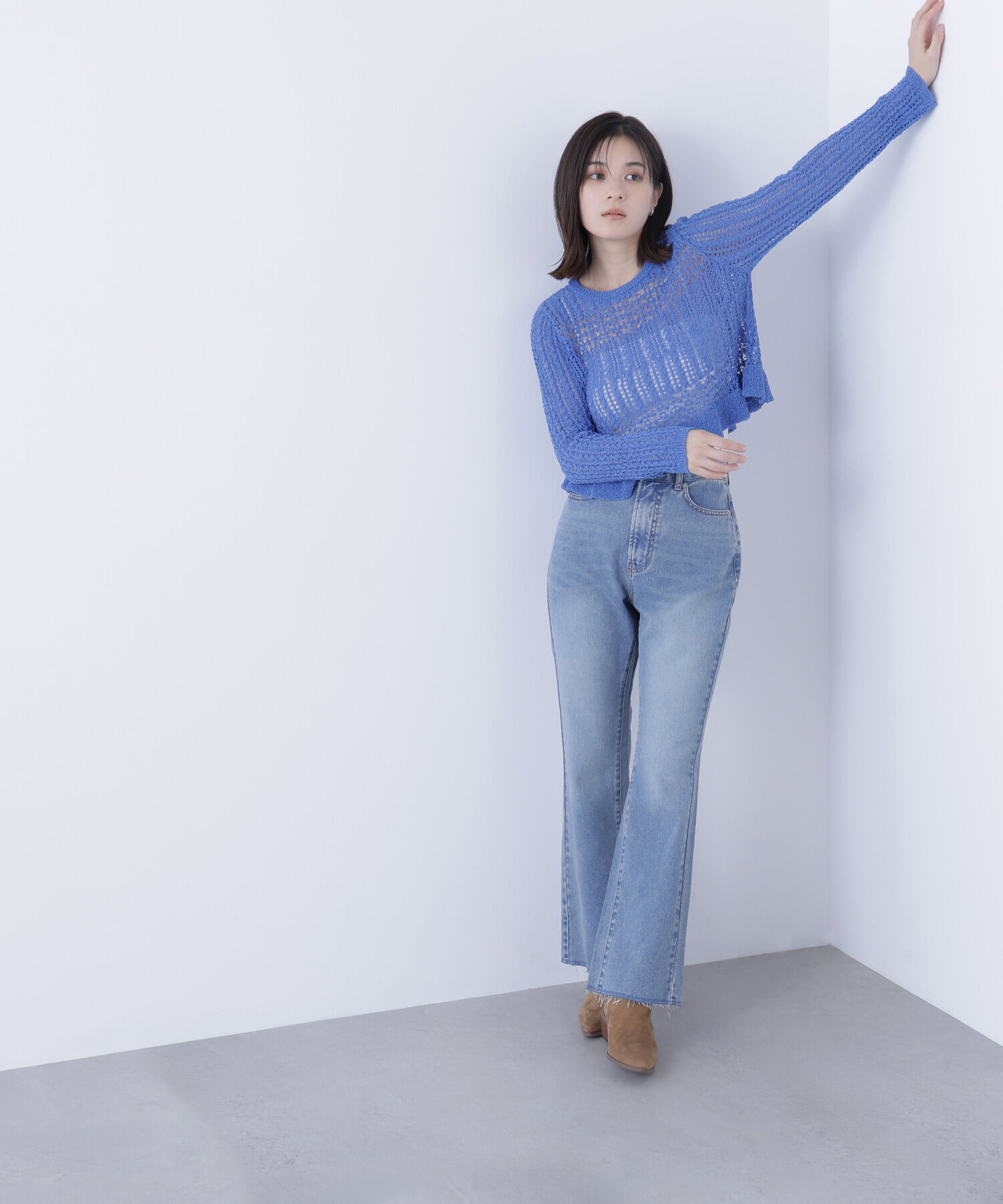  「クロップドレースメッシュニット」|ニット・セーター|