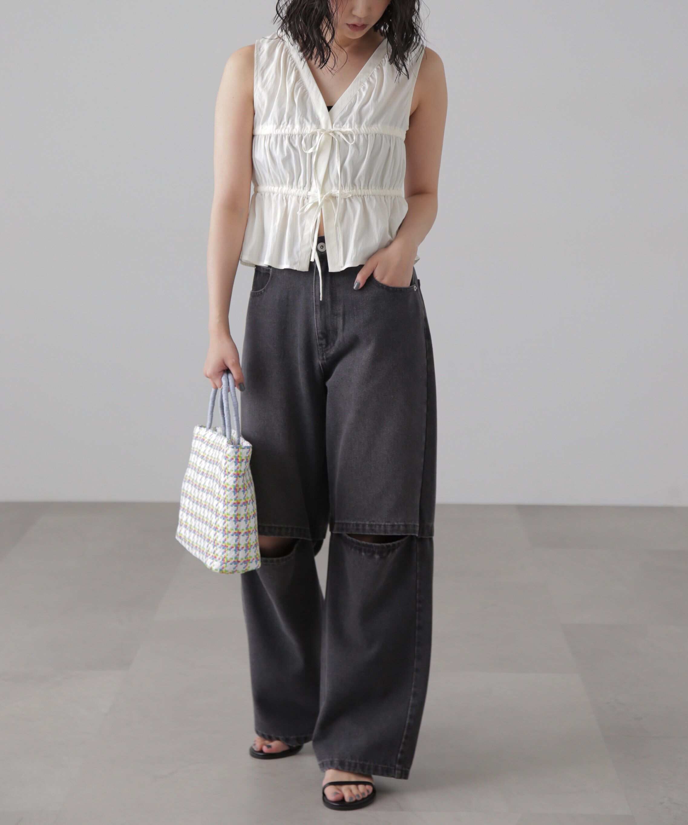  「[低身長サイズ/Sシリーズ]ニーオープンストレートデニムパンツ」|その他|