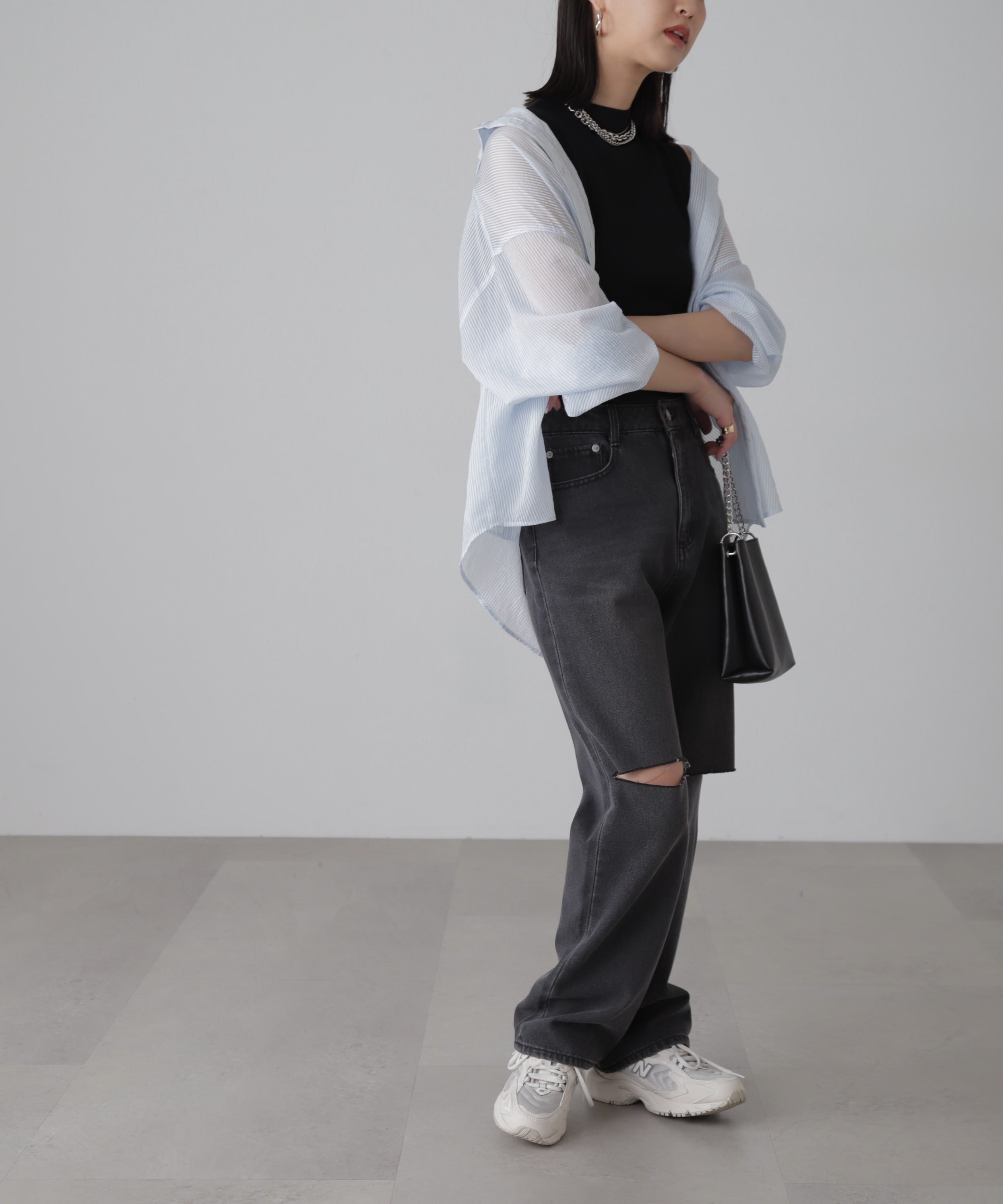  「［洗える］マシンウォッシャブル総針ボトルネックノースリーブニット」|ニット・セーター|