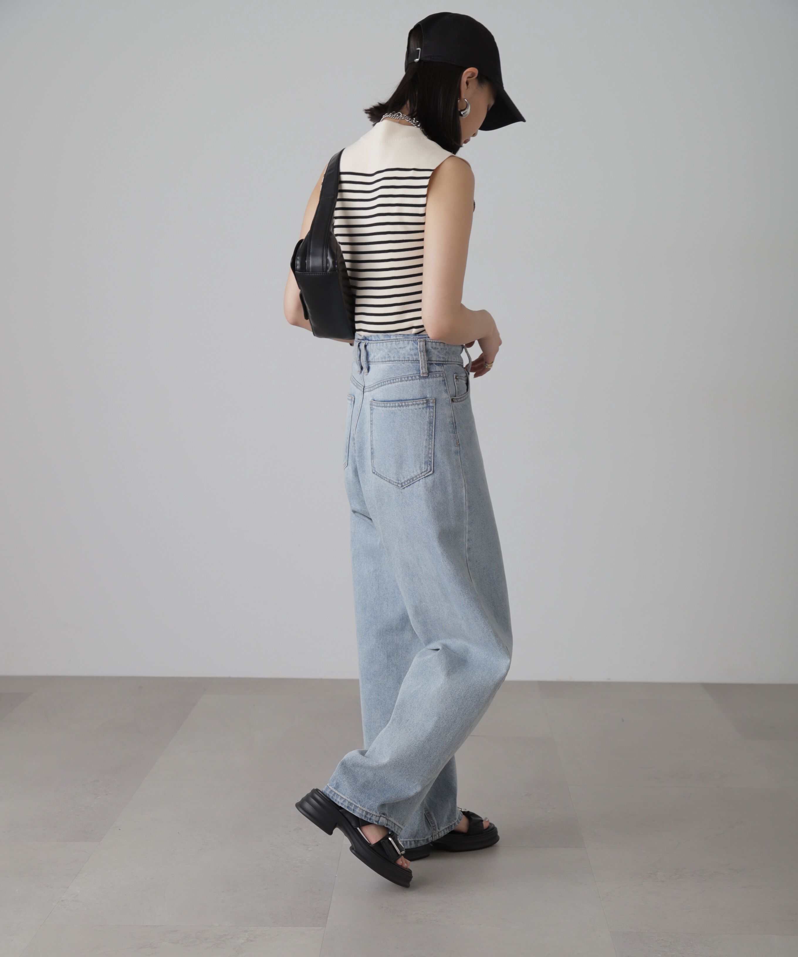  「［洗える］マシンウォッシャブル総針ボトルネックノースリーブニット」|ニット・セーター|