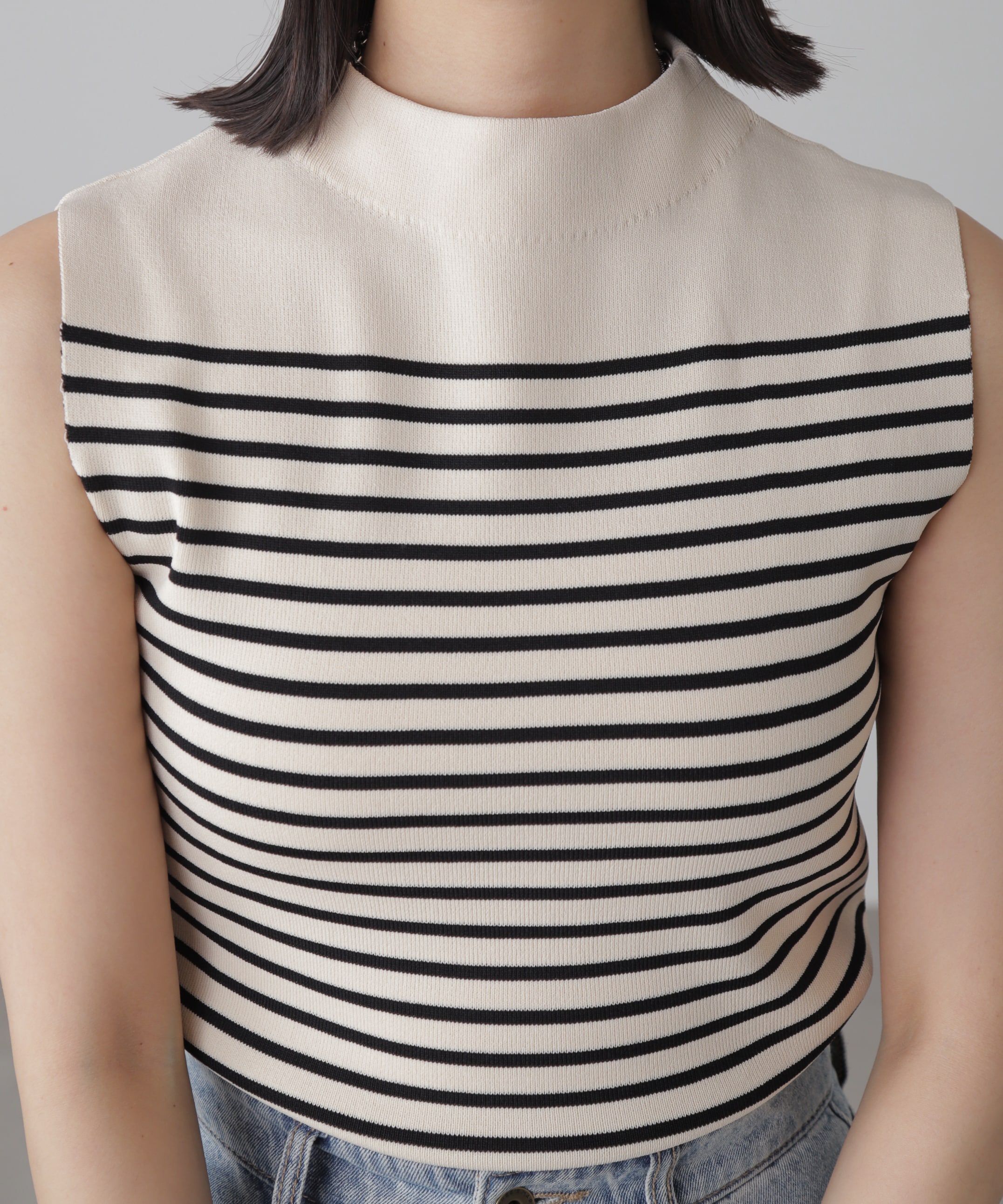  「［洗える］マシンウォッシャブル総針ボトルネックノースリーブニット」|ニット・セーター|