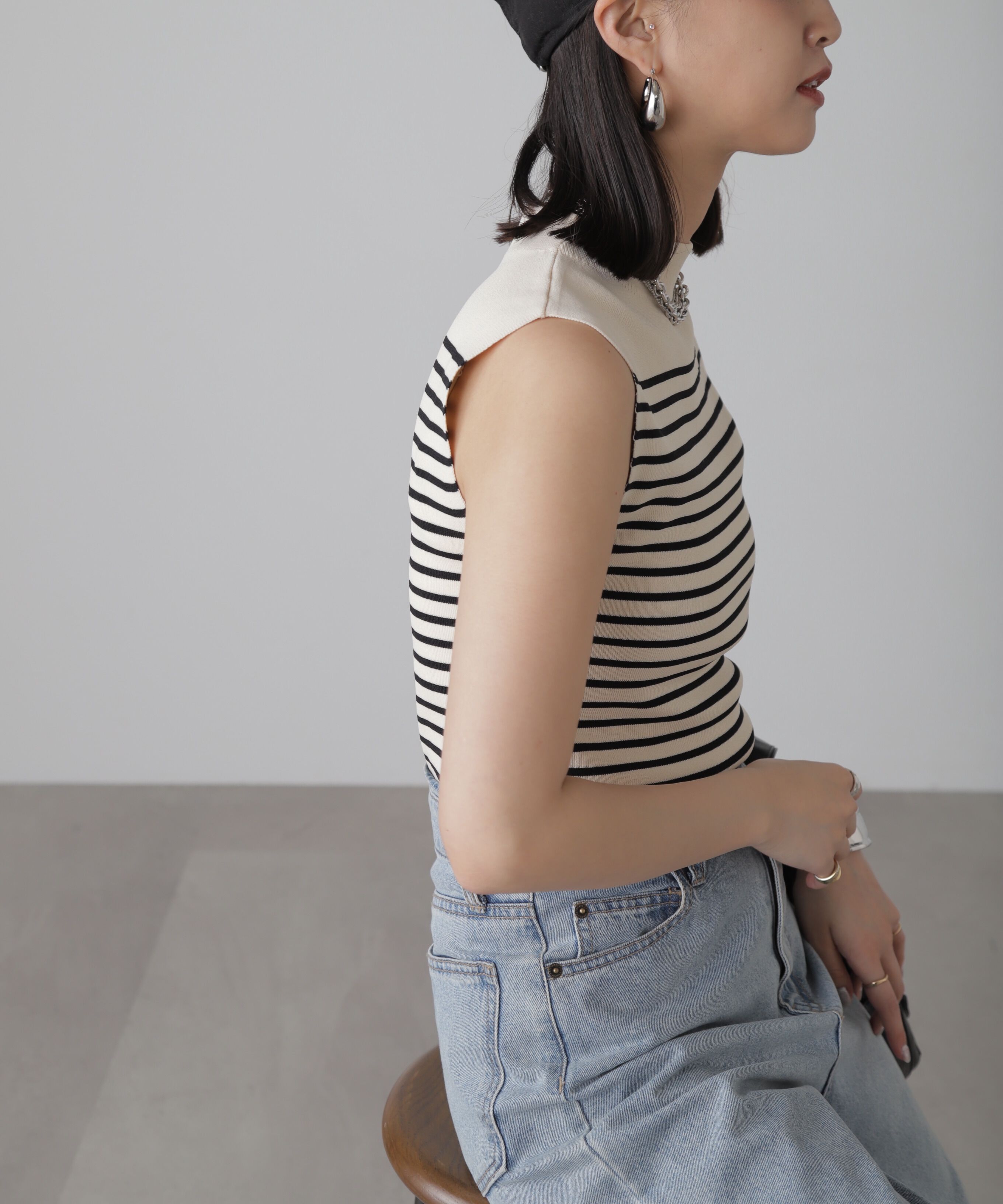  「［洗える］マシンウォッシャブル総針ボトルネックノースリーブニット」|ニット・セーター|