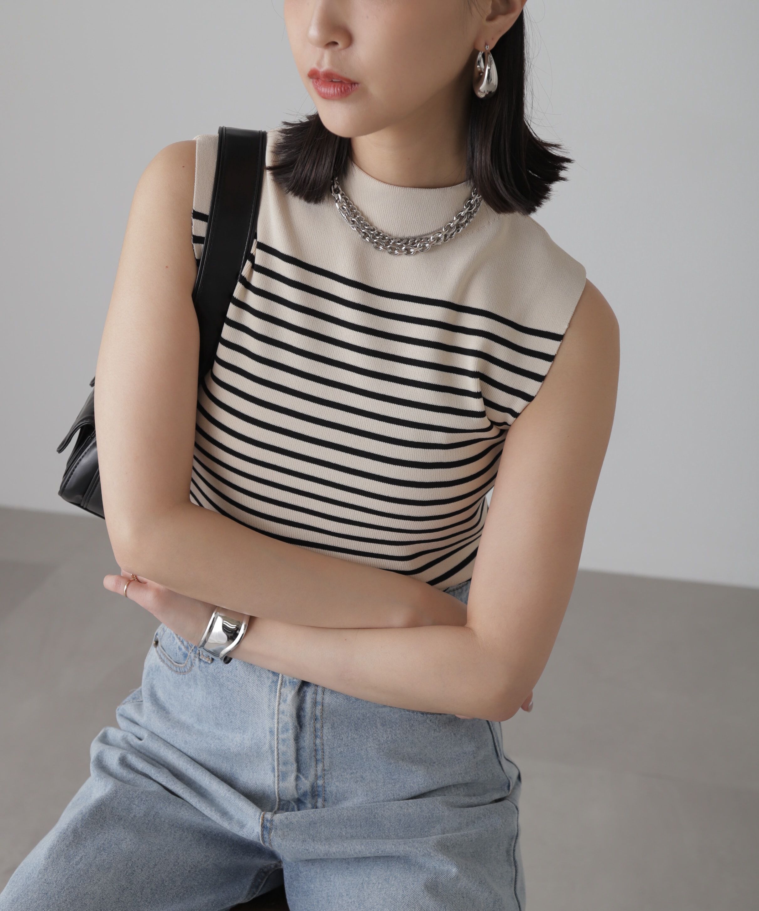  「［洗える］マシンウォッシャブル総針ボトルネックノースリーブニット」|ニット・セーター|