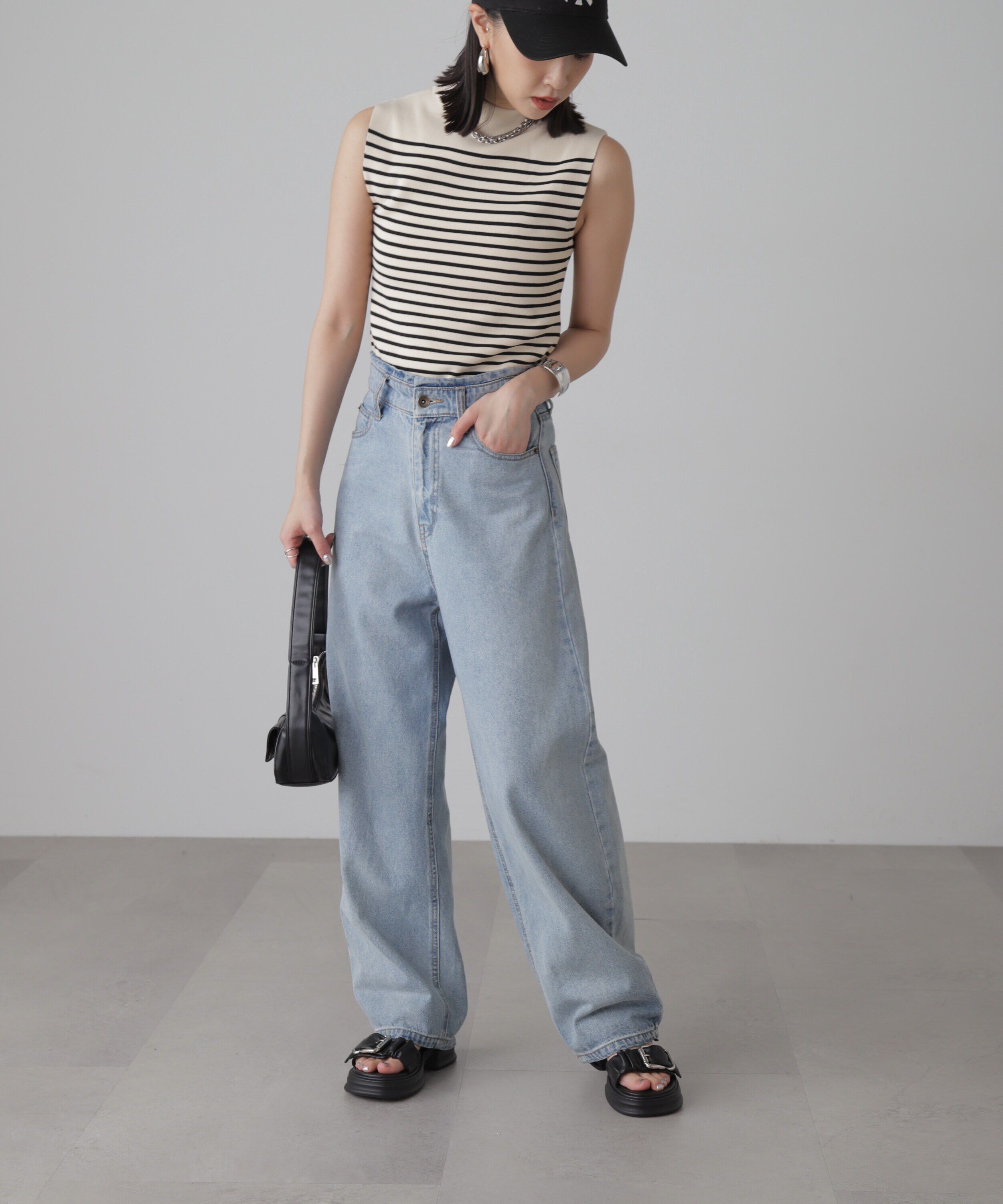  「［洗える］マシンウォッシャブル総針ボトルネックノースリーブニット」|ニット・セーター|