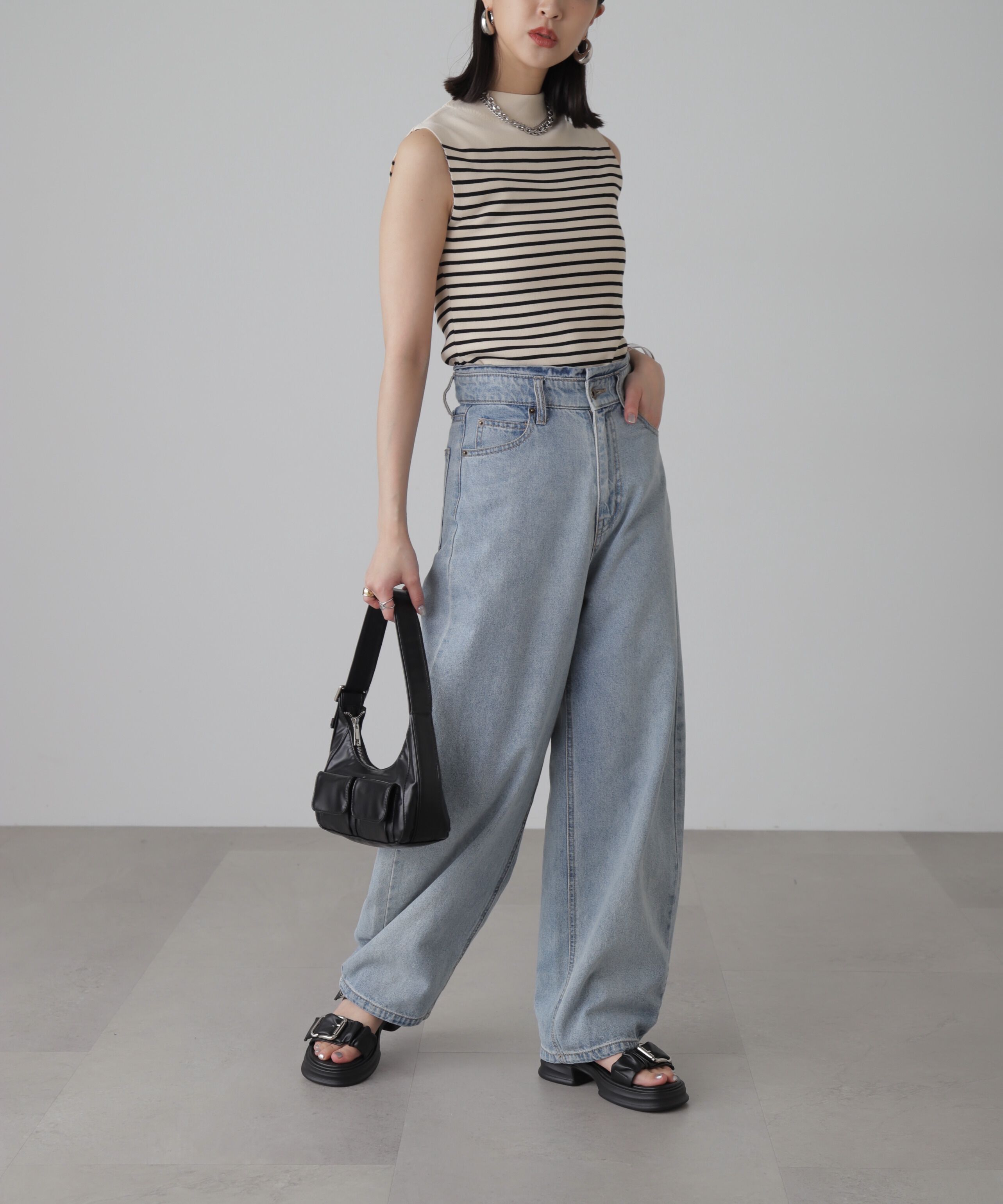  「［洗える］マシンウォッシャブル総針ボトルネックノースリーブニット」|ニット・セーター|