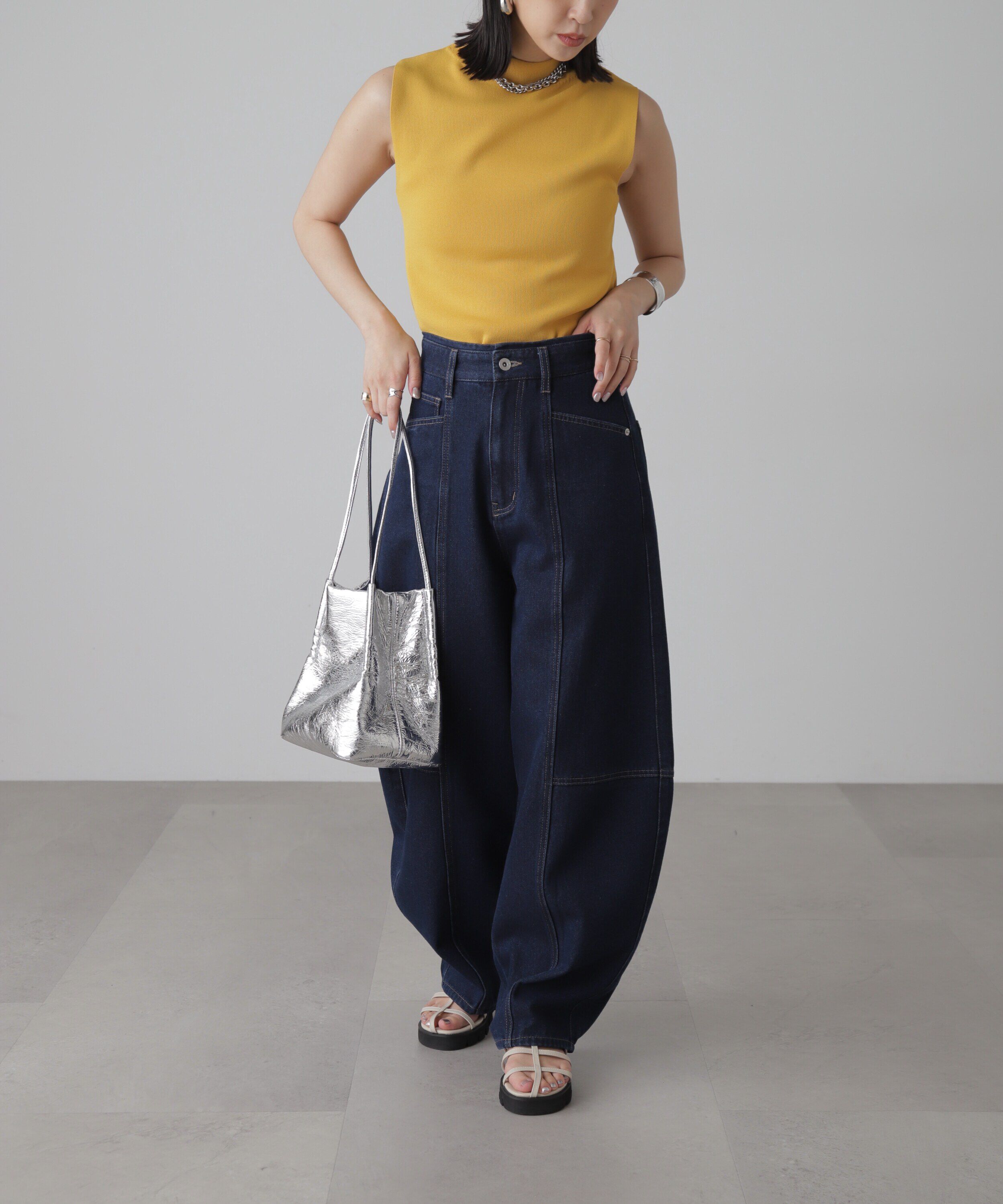  「［洗える］マシンウォッシャブル総針ボトルネックノースリーブニット」|ニット・セーター|