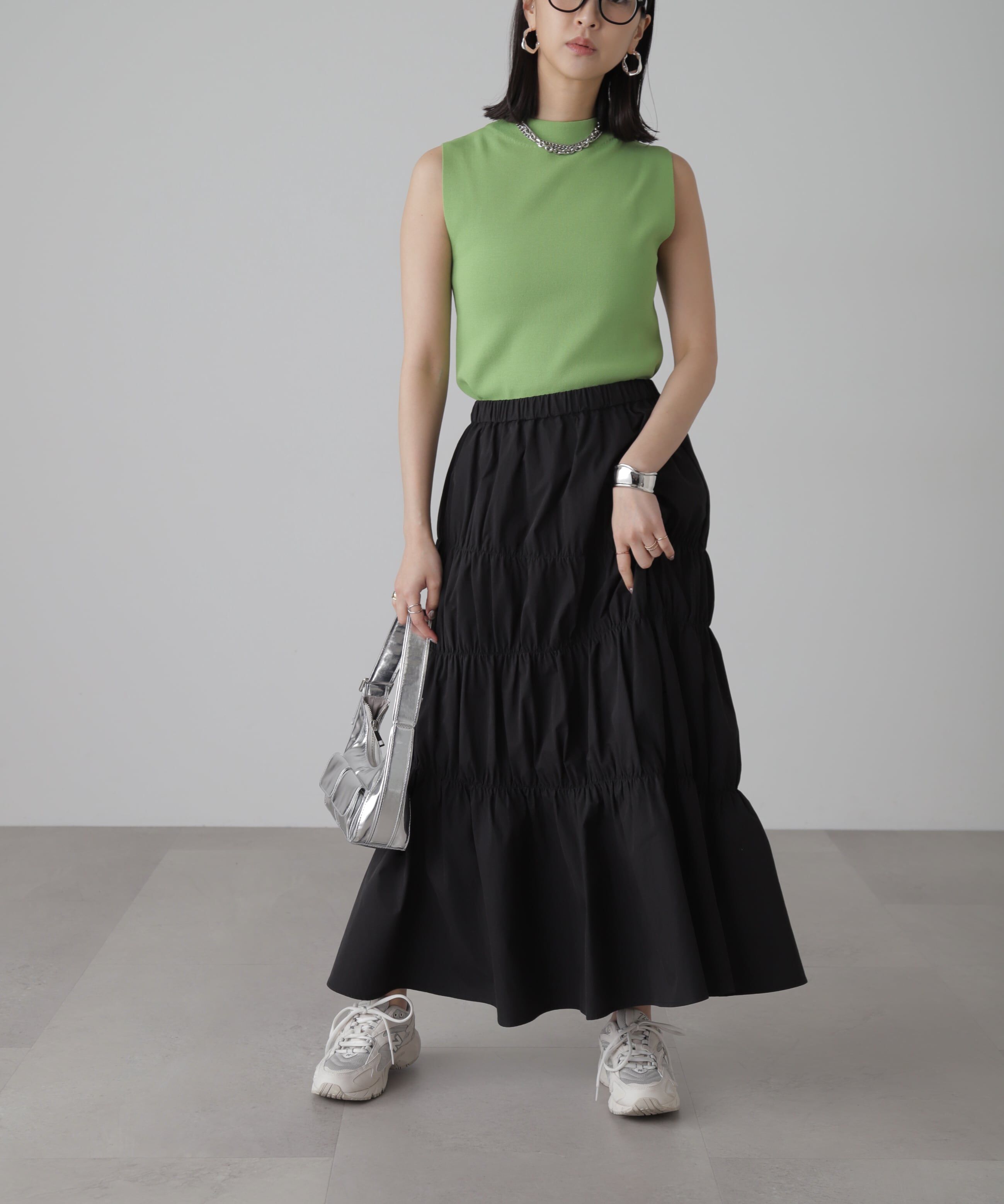  「［洗える］マシンウォッシャブル総針ボトルネックノースリーブニット」|ニット・セーター|