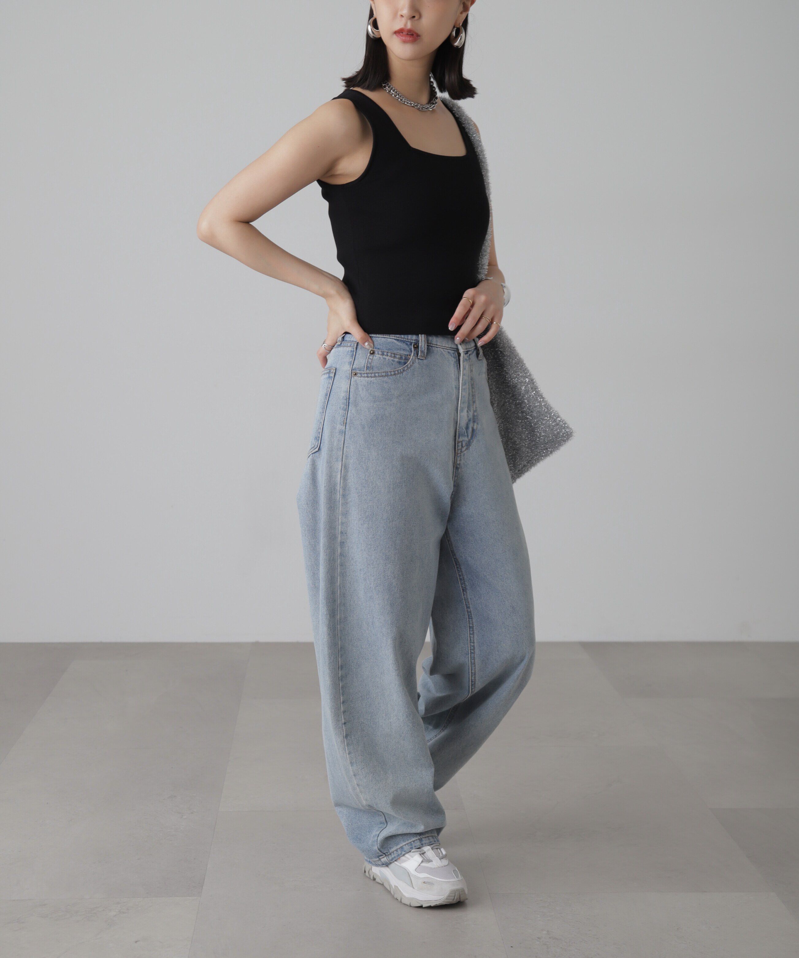  「［洗える］マシンウォッシャブル総針スクエアネックタンクニット」|ニット・セーター|