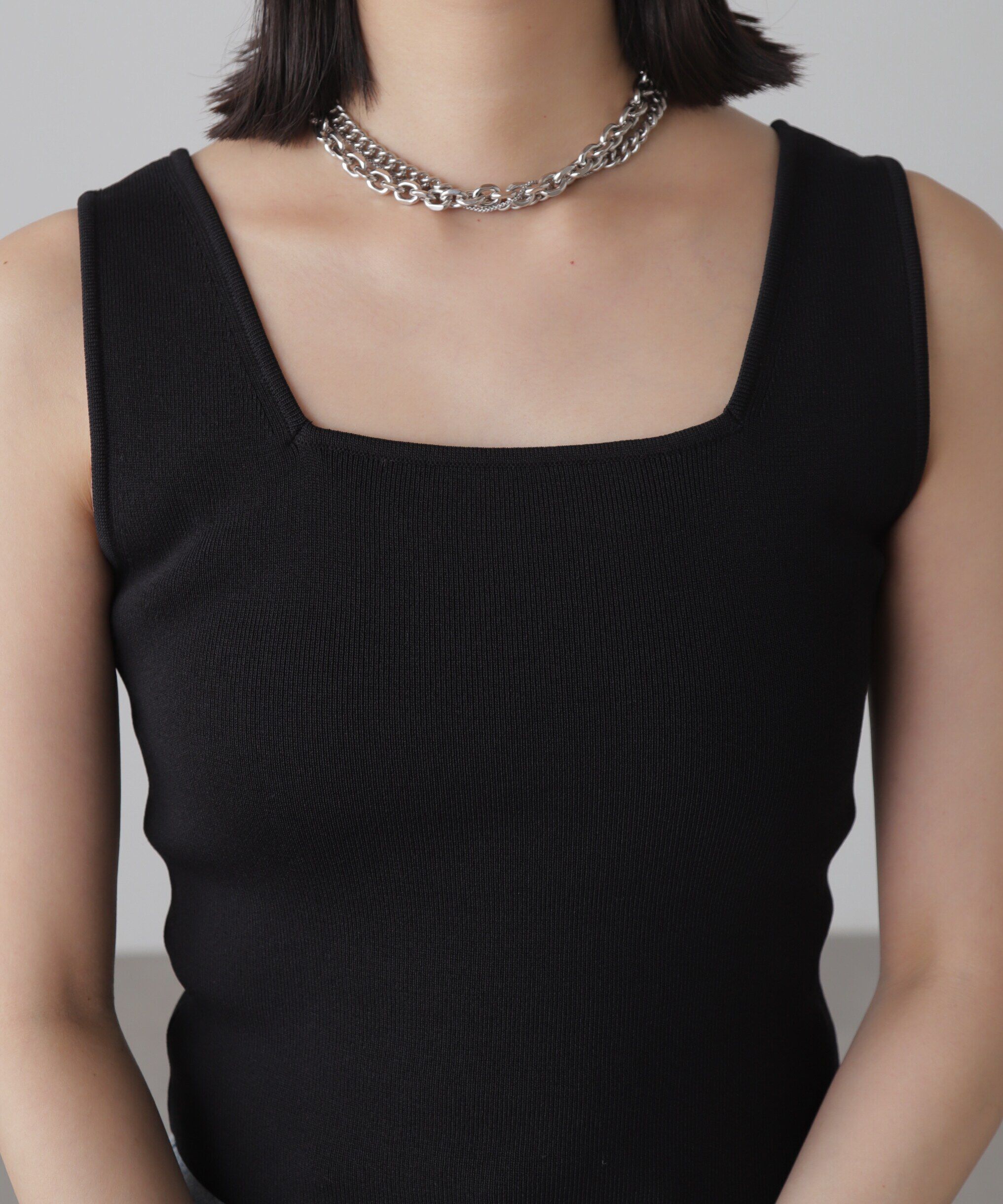  「［洗える］マシンウォッシャブル総針スクエアネックタンクニット」|ニット・セーター|