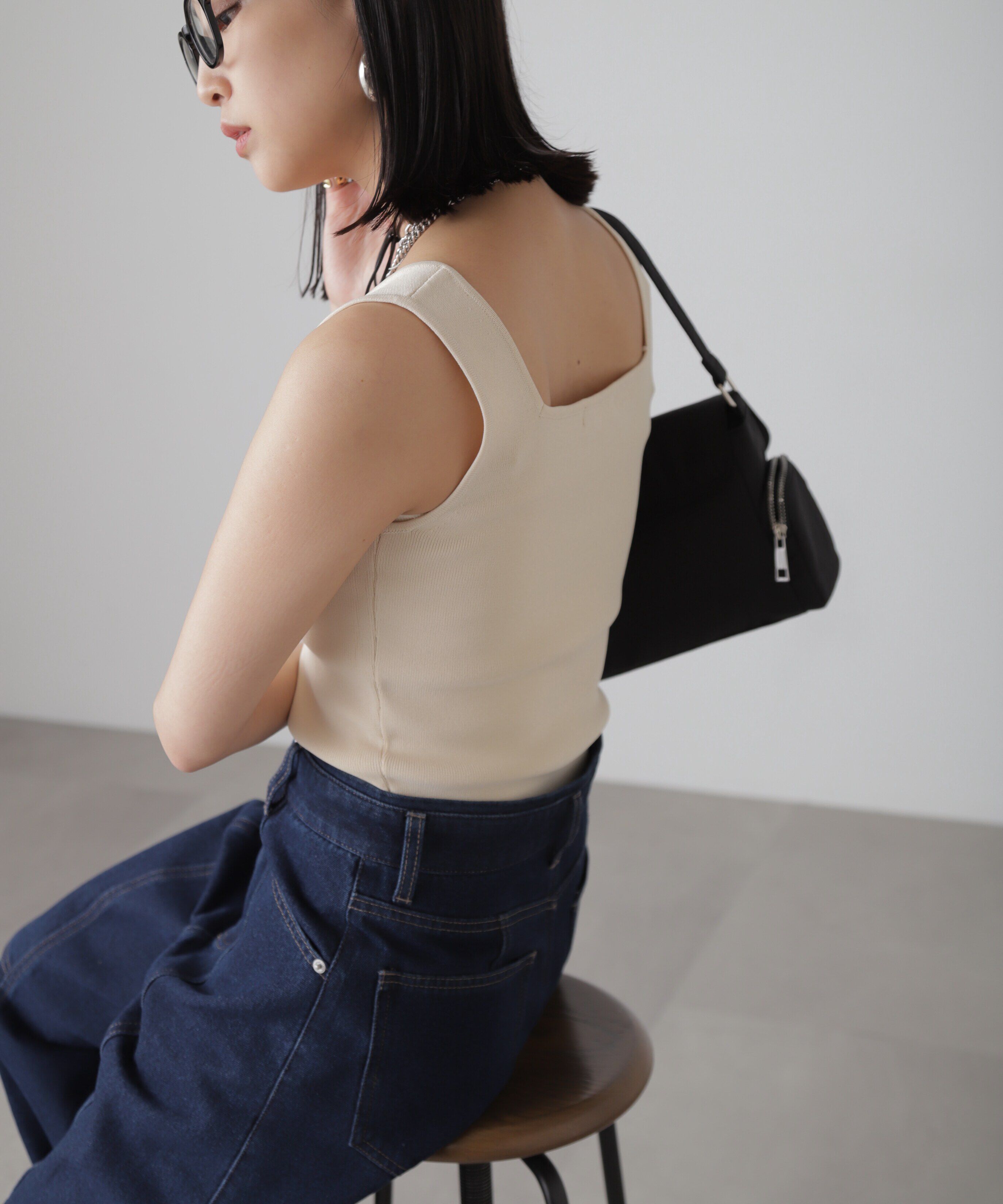  「［洗える］マシンウォッシャブル総針スクエアネックタンクニット」|ニット・セーター|