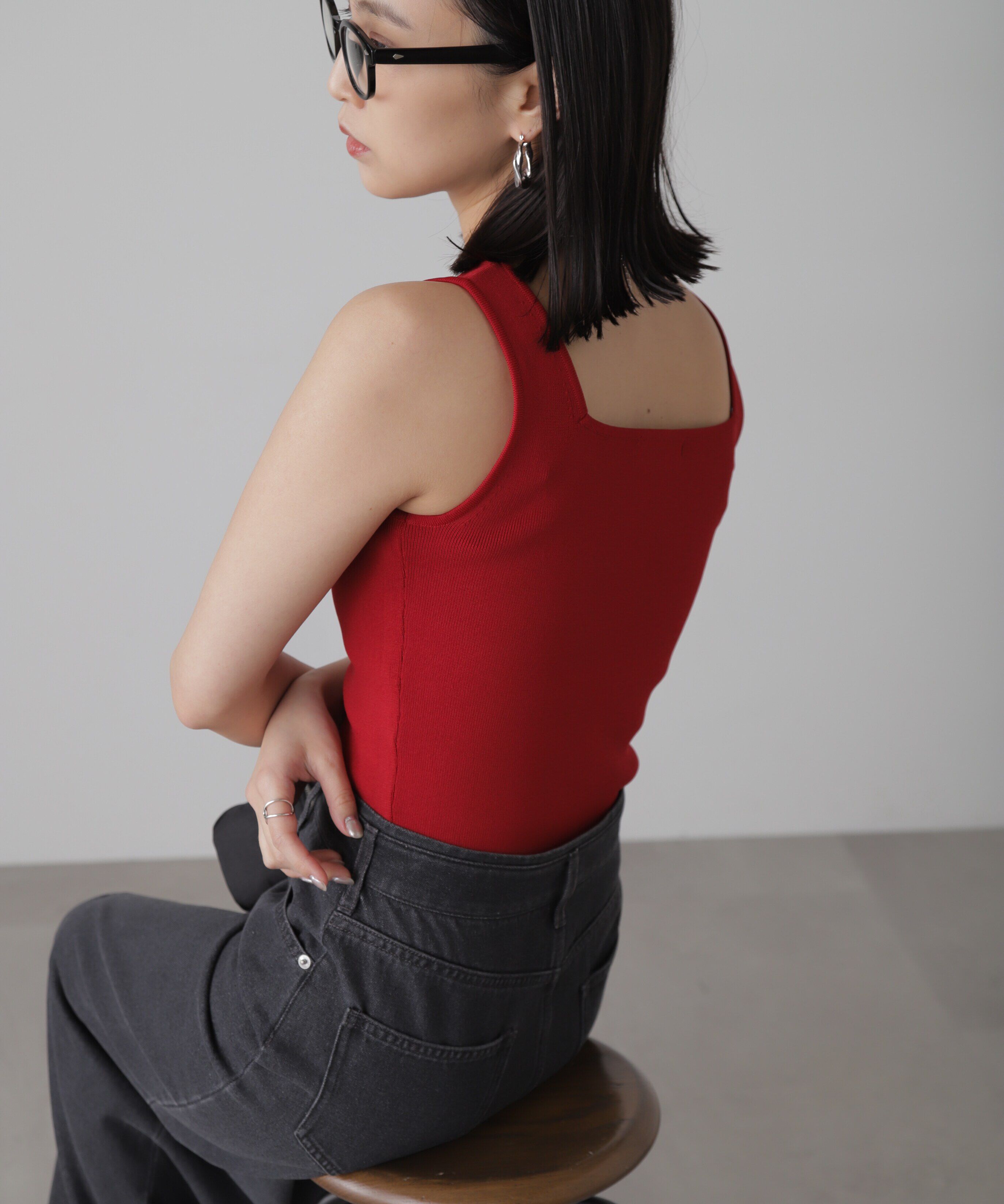  「［洗える］マシンウォッシャブル総針スクエアネックタンクニット」|ニット・セーター|