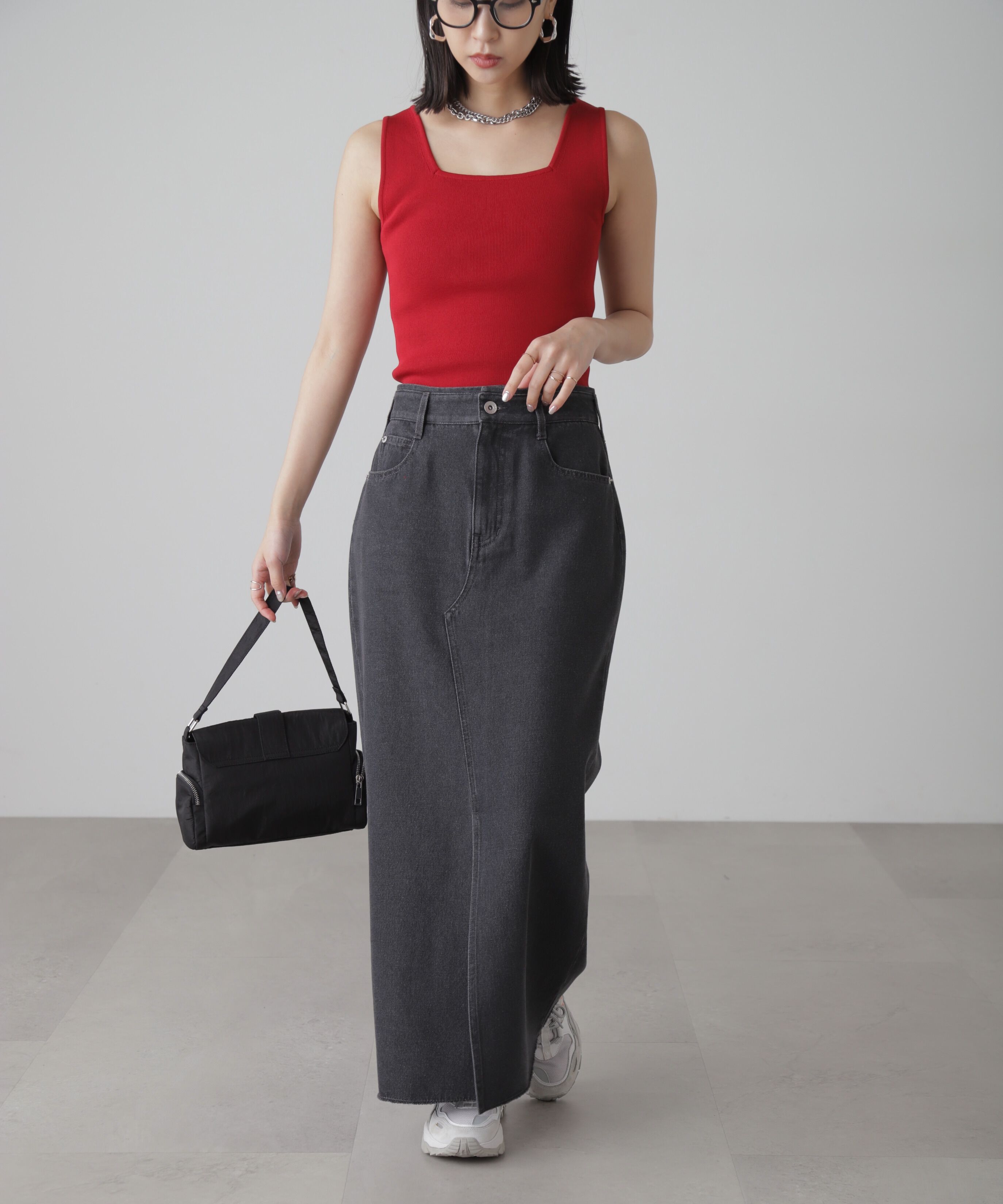  「［洗える］マシンウォッシャブル総針スクエアネックタンクニット」|ニット・セーター|