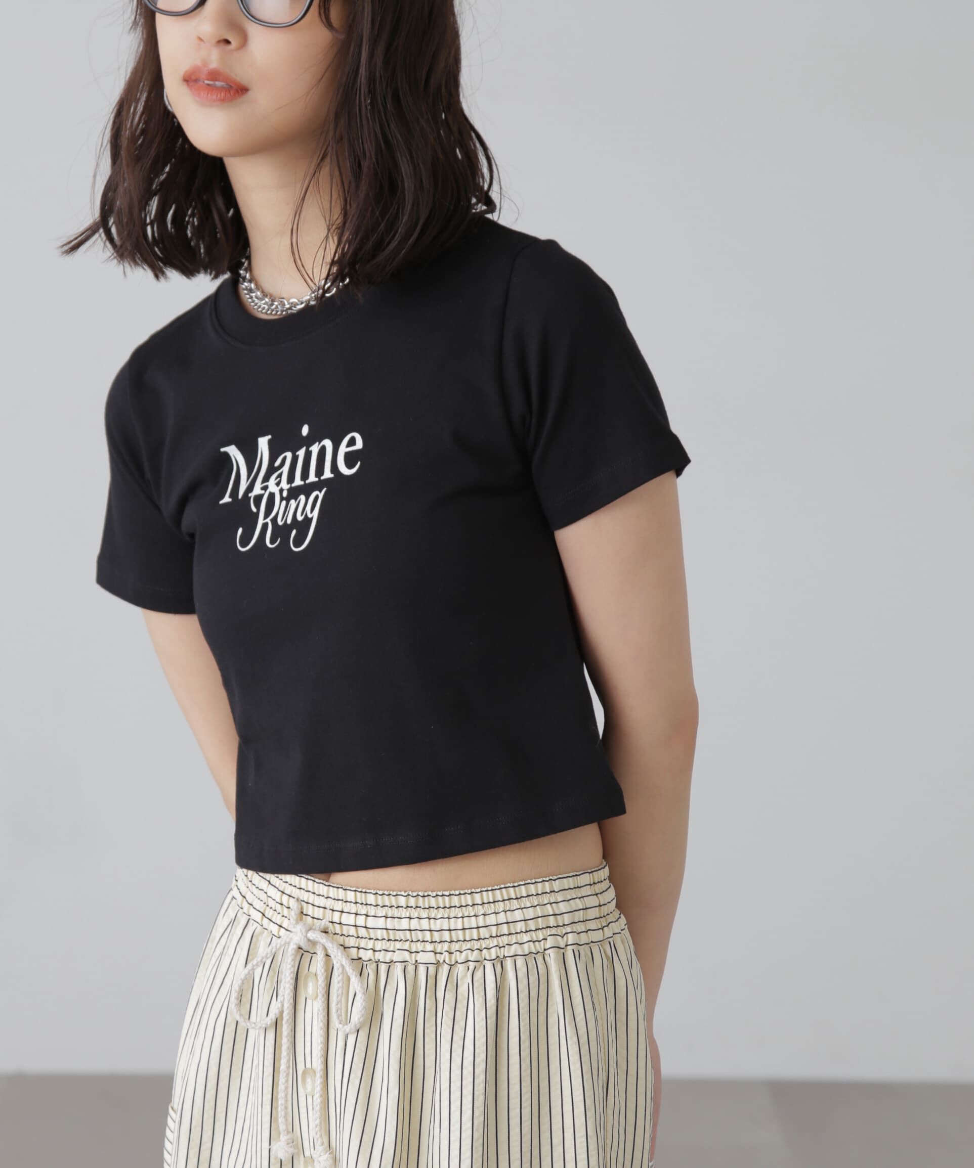  「ショート丈ロゴTシャツ」|Tシャツ・カットソー|