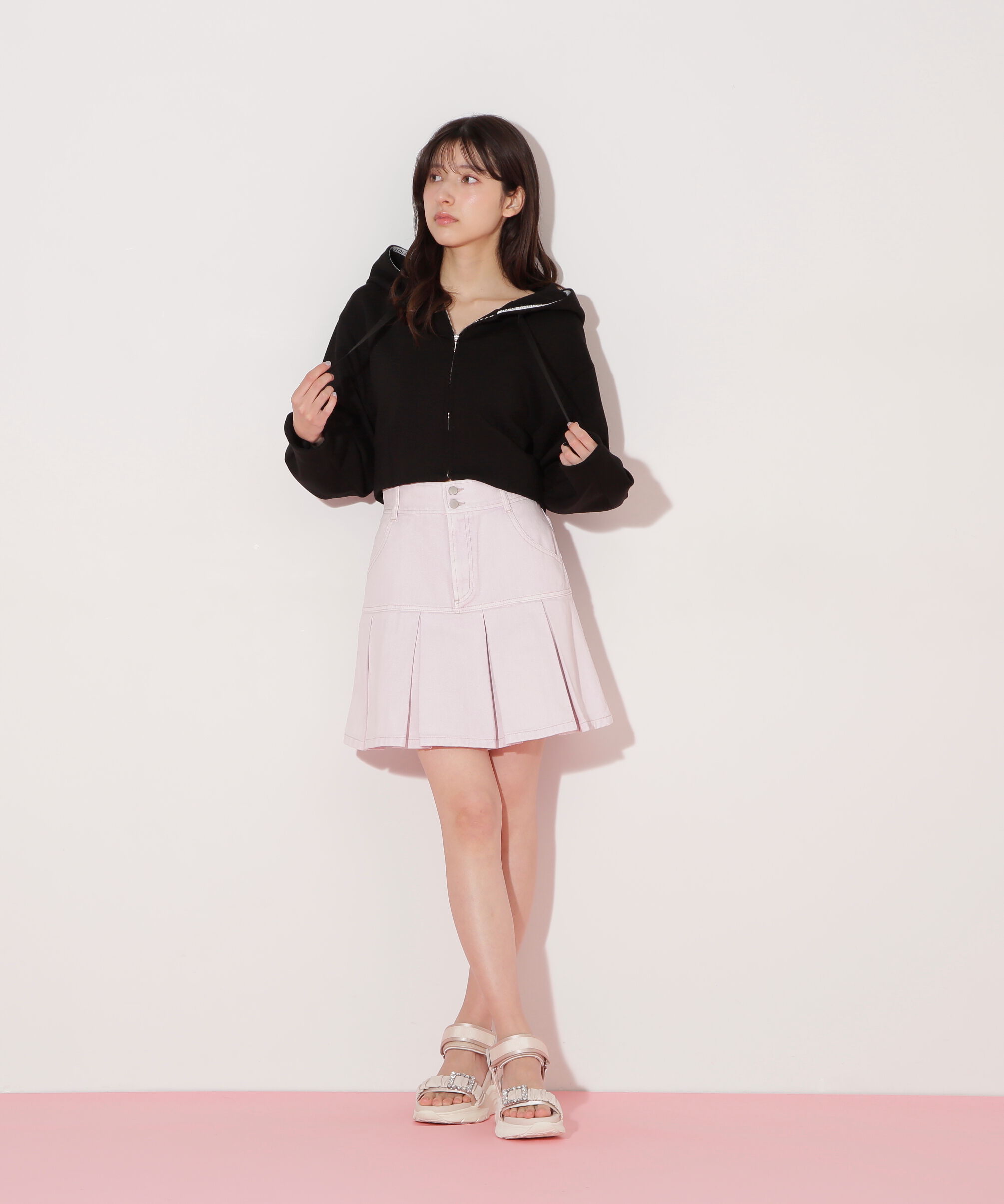  「ボックスプリーツデニムミニスカート」|スカート|