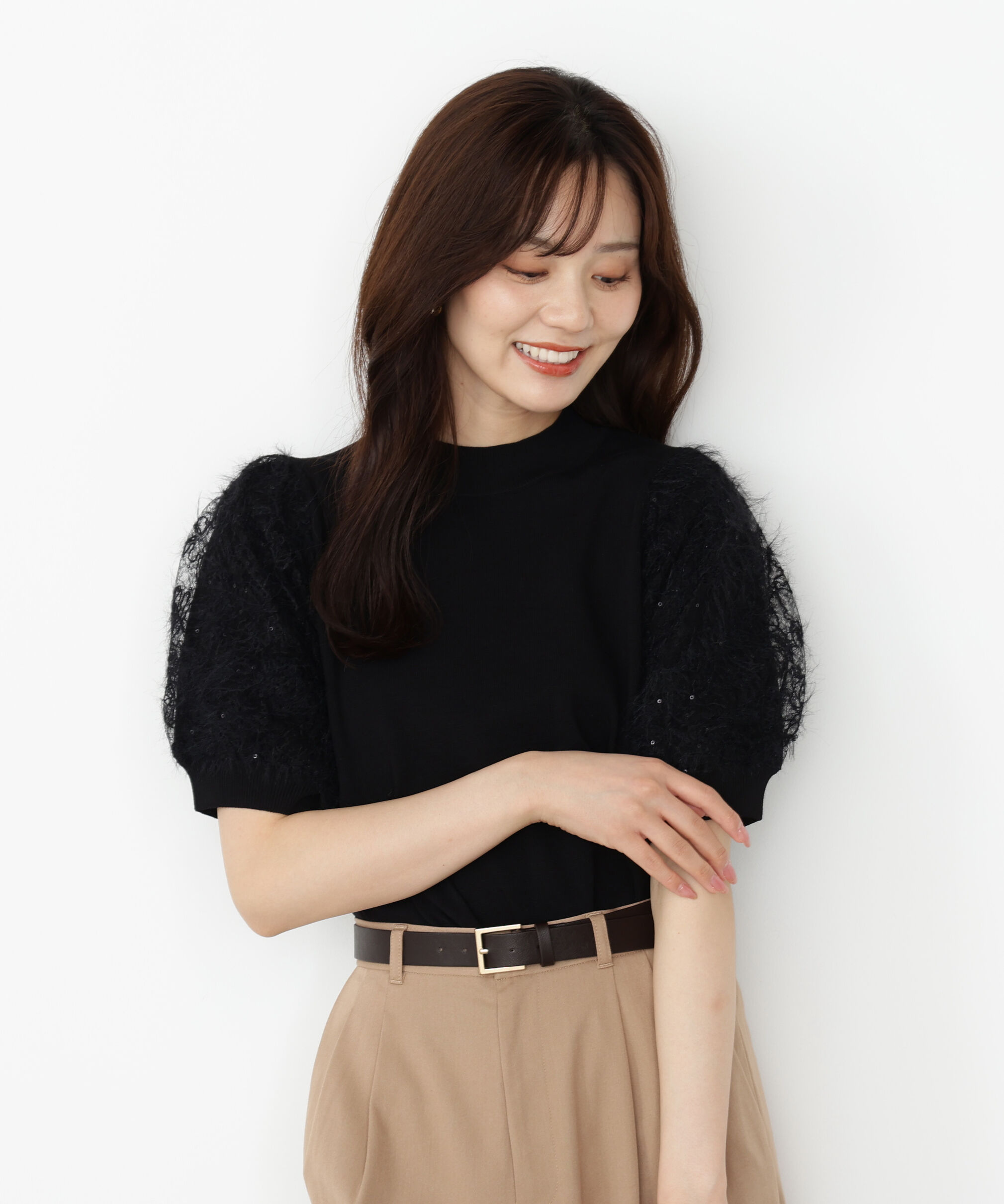 PROPORTION BODY DRESSING「レースドッキングスリーブニット 25AW」|ニット・セーター|