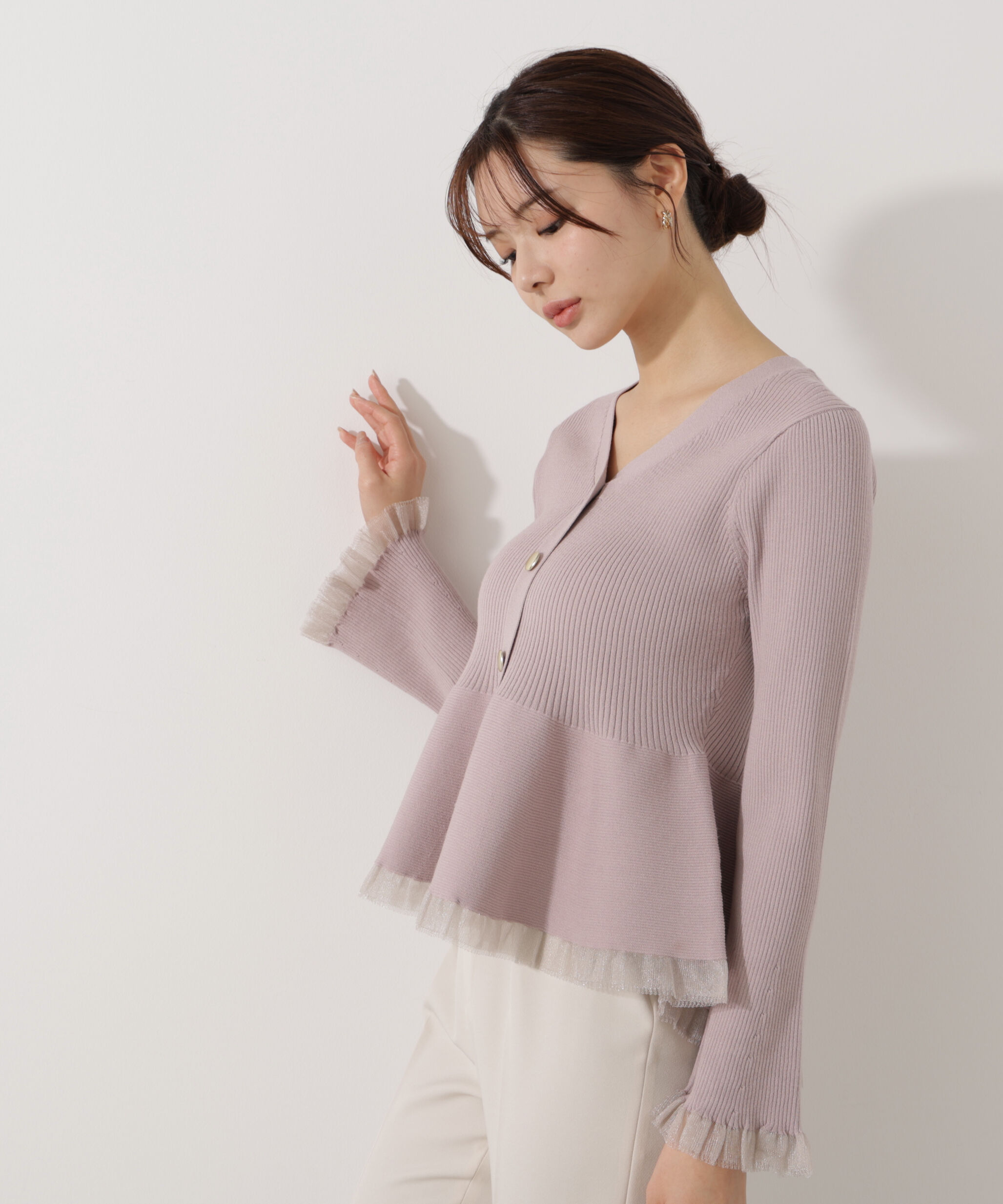 PROPORTION BODY DRESSING「シアー切替ペプラムニット　26SS」|ニット・セーター|