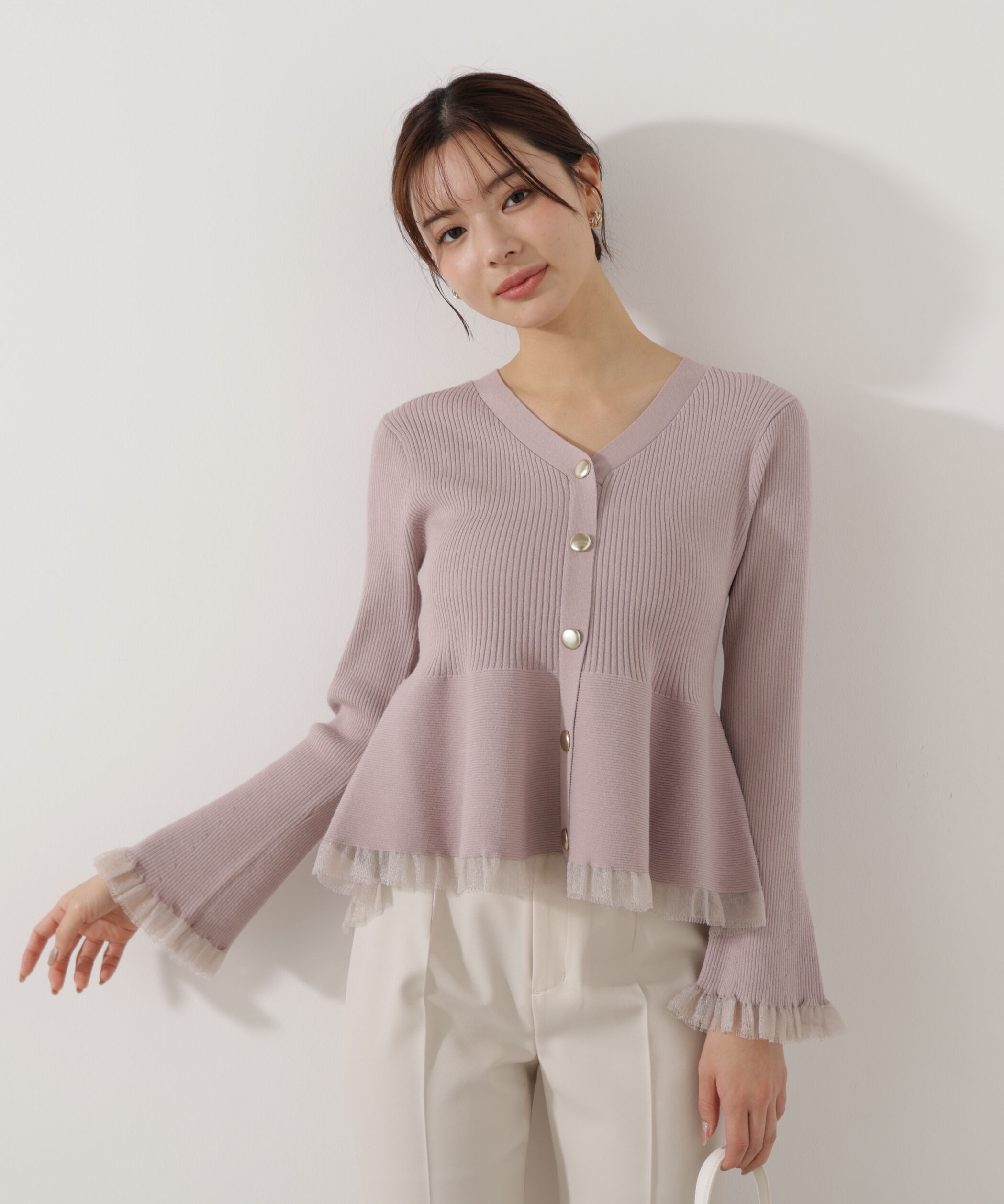 PROPORTION BODY DRESSING「シアー切替ペプラムニット　26SS」|ニット・セーター|